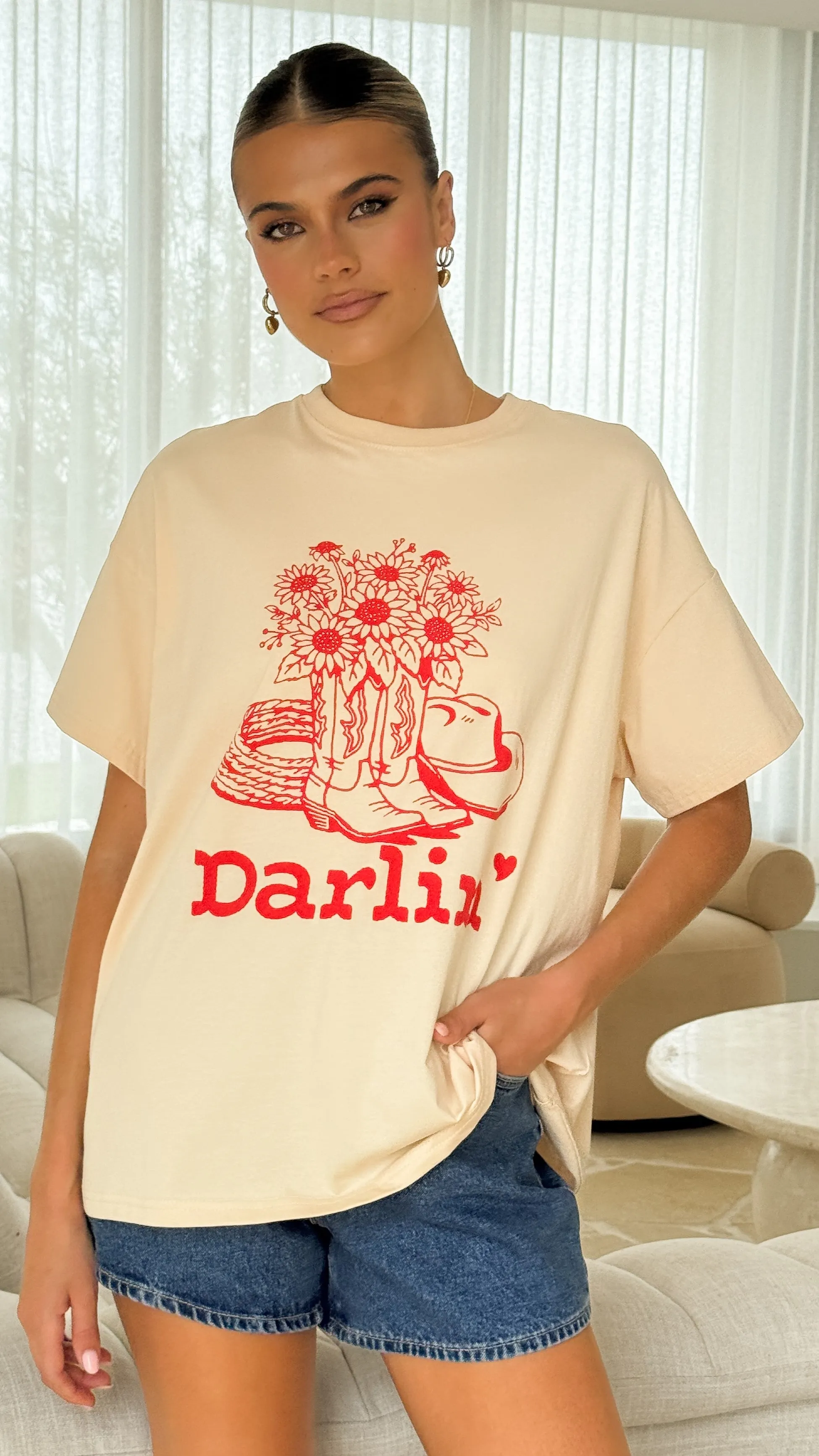 Darlin T-Shirt - Red/Beige