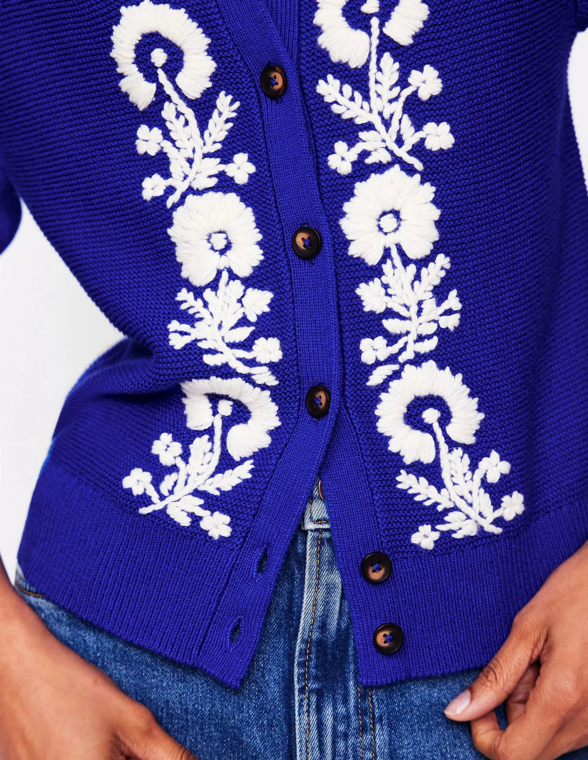 Embroidered T-Shirt Cardigan-Bright Blue. Flowers