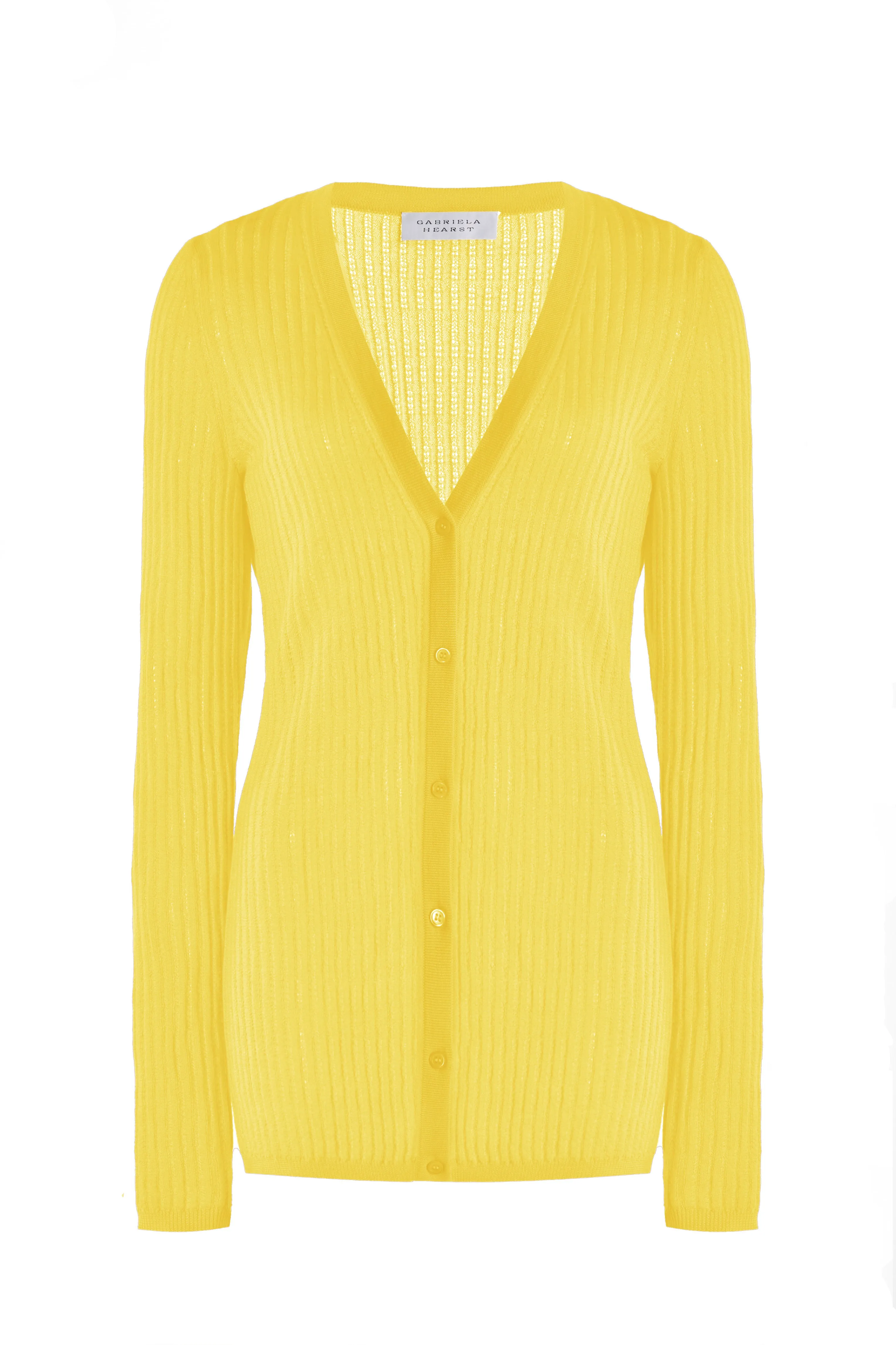 Emma Pointelle Knit Cardigan in Goldenrod Cashmere Silk