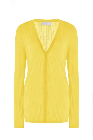 Emma Pointelle Knit Cardigan in Goldenrod Cashmere Silk