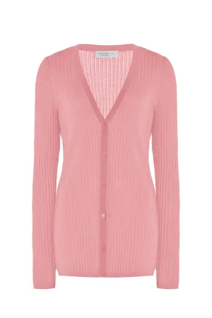 Emma Pointelle Knit Cardigan in Rosa Cashmere Silk