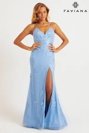 Faviana FA11229 Long Formal Floral Lace Slit Prom Dress