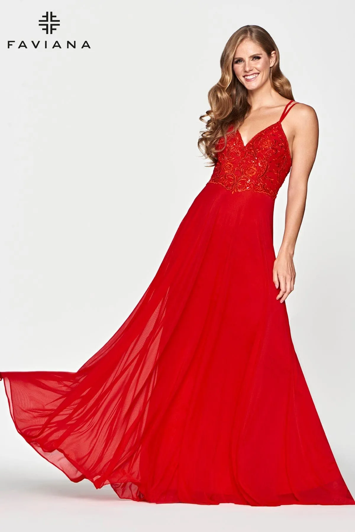 Faviana S10677 Beaded Long Formal A Line Prom Dress