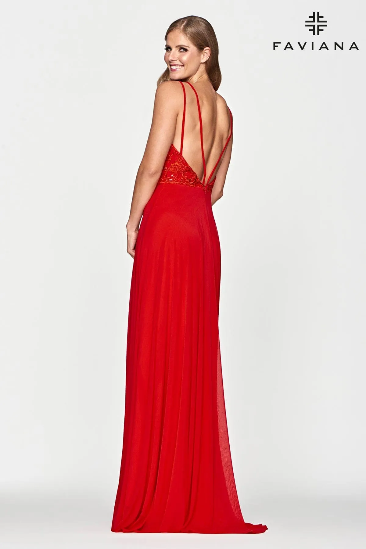 Faviana S10677 Beaded Long Formal A Line Prom Dress
