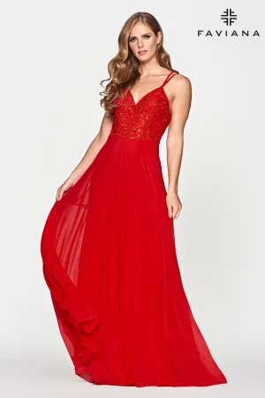 Faviana S10677 Beaded Long Formal A Line Prom Dress