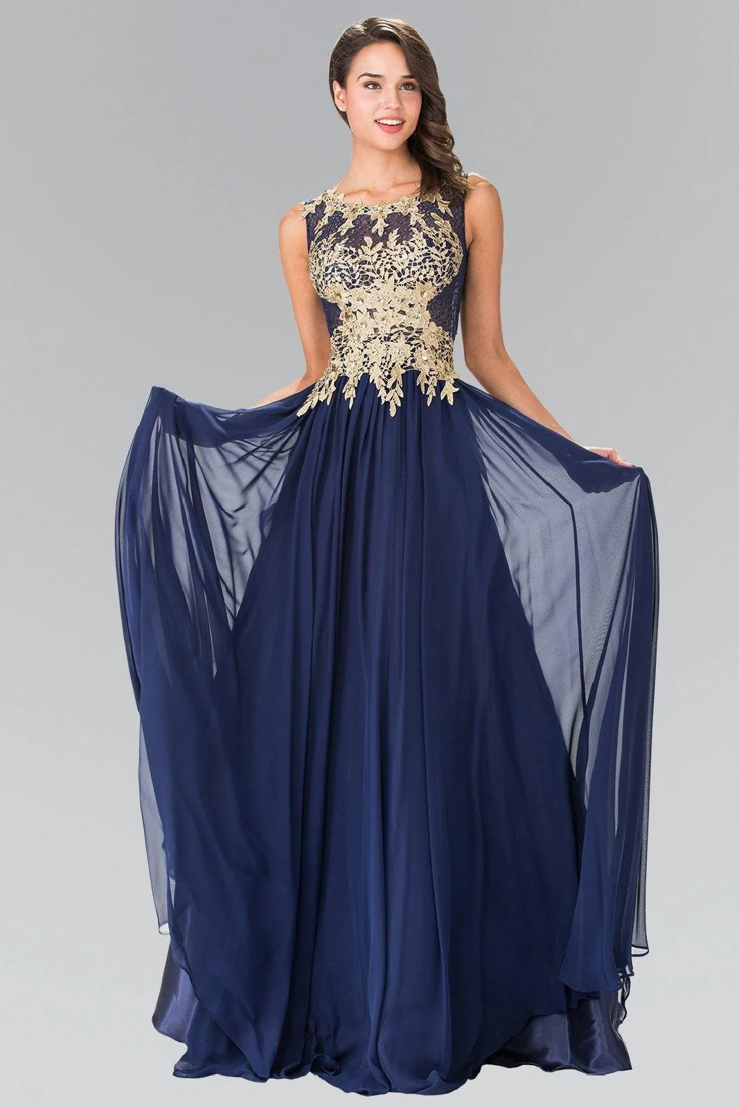 Flower Lace Chiffon Long Prom Dress