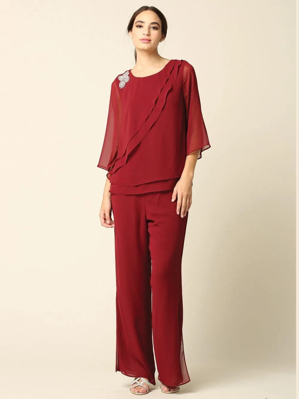 Formal Mother of the Bride Chiffon Pant Suit