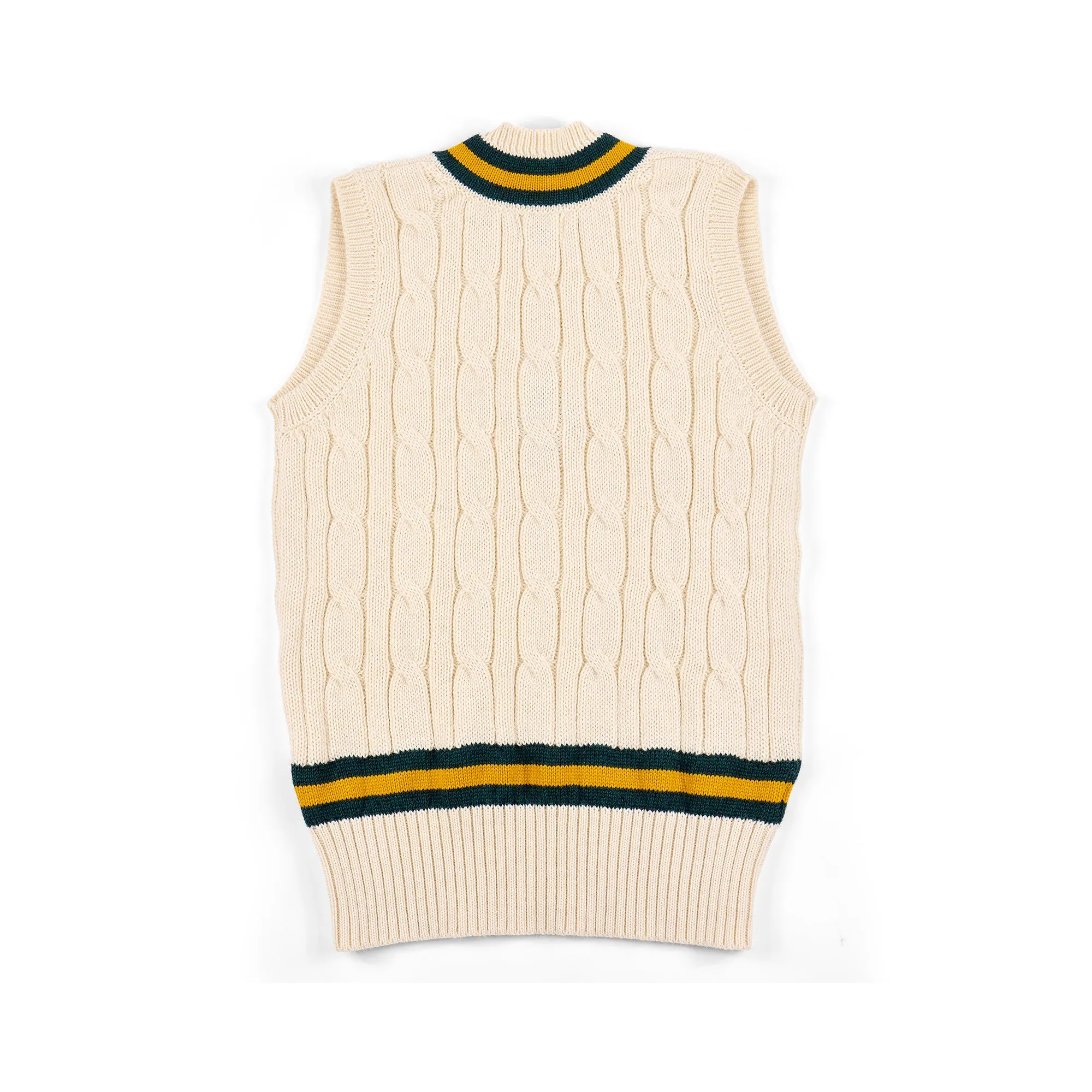 Fox Cricket Club Ecru Slipover with Green & Gold Stripes