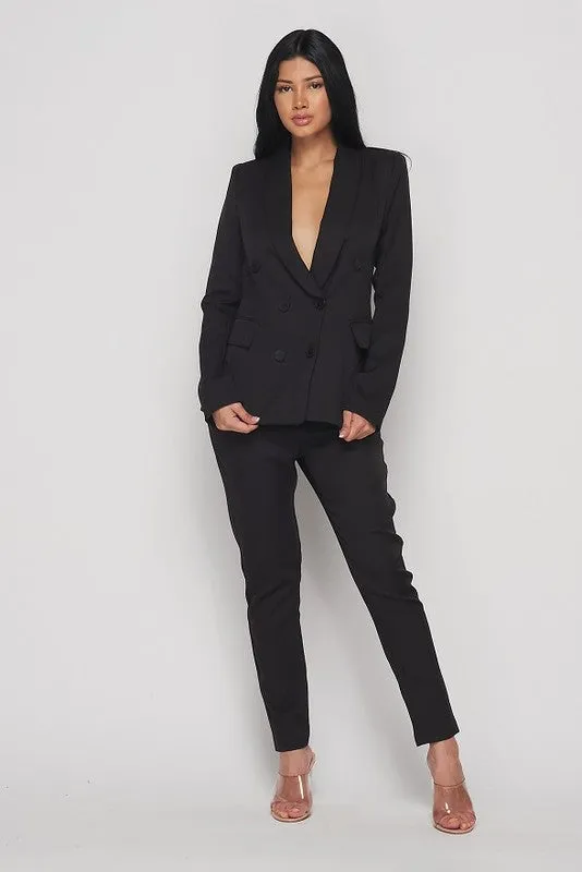 Front Buttons Long Sleeve Jacket Pant Set