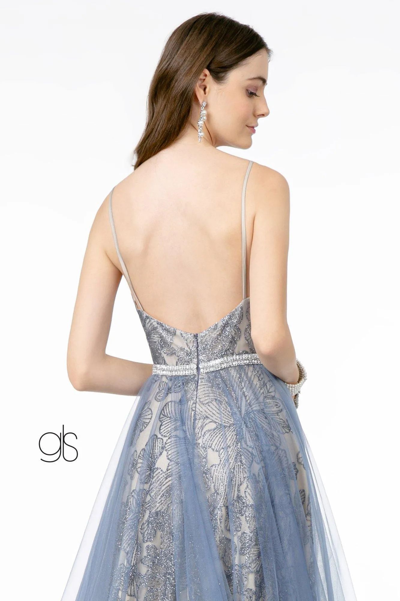 Glitter Mesh A-Line Long Prom Dress