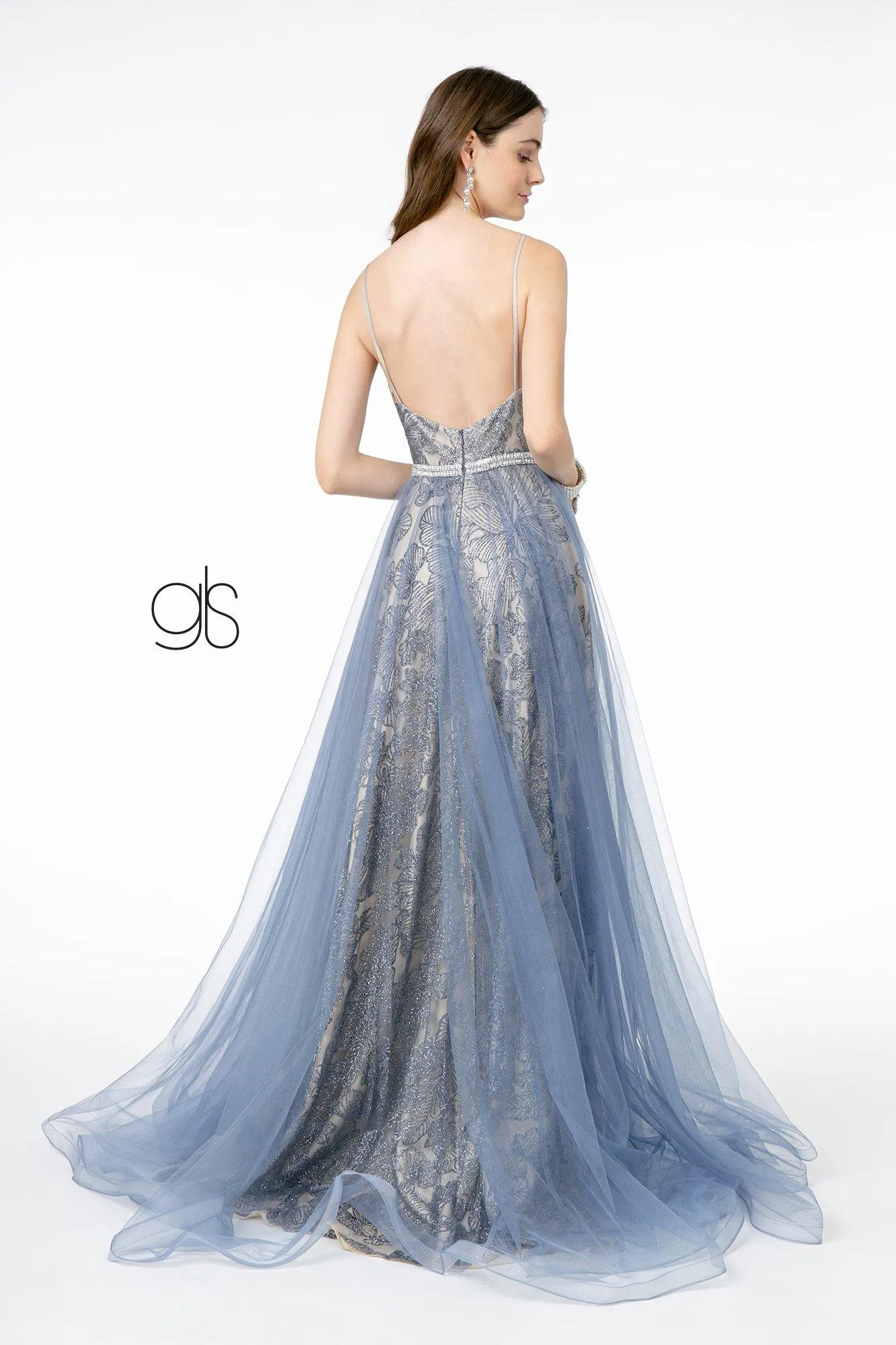 Glitter Mesh A-Line Long Prom Dress