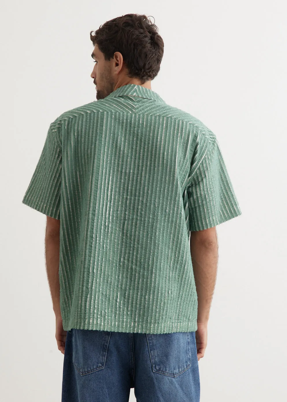 Hand-Frayed Stripe Short Sleeve Shirt