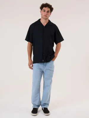 Hemp Minimal Thrills Contrast Stitch Bowling Shirt - Black - Grey Contrast