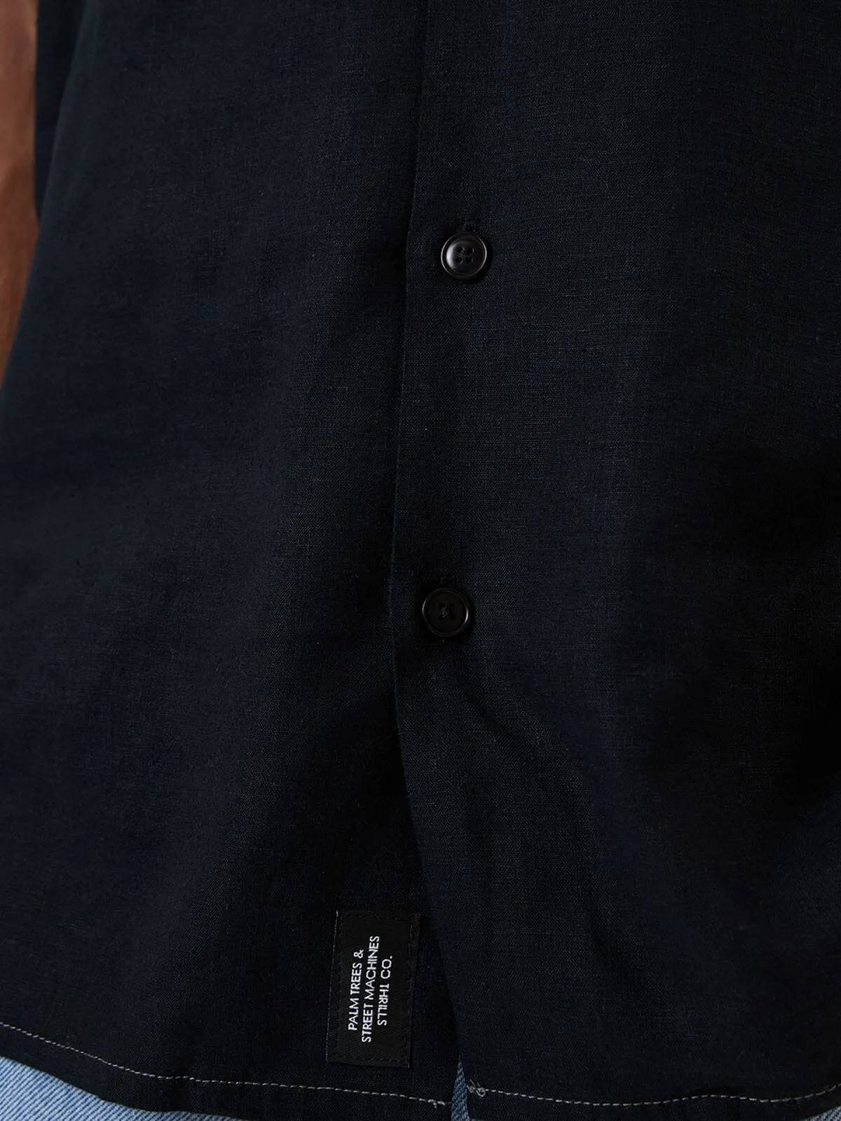 Hemp Minimal Thrills Contrast Stitch Bowling Shirt - Black - Grey Contrast