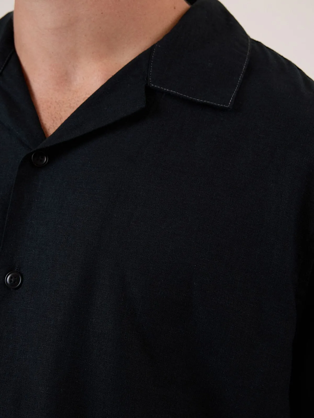 Hemp Minimal Thrills Contrast Stitch Bowling Shirt - Black - Grey Contrast
