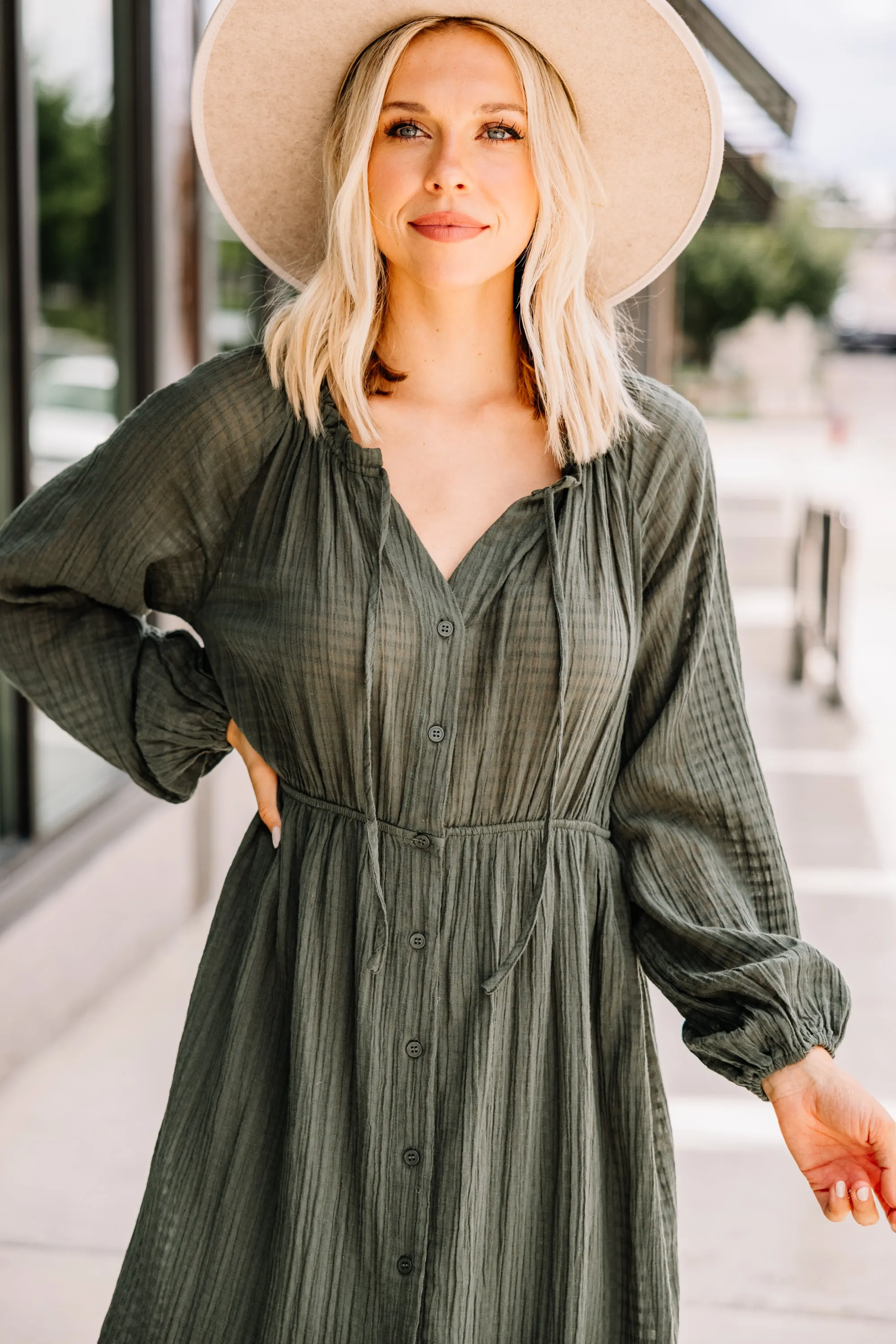Linked In Love Olive Green Midi Dress