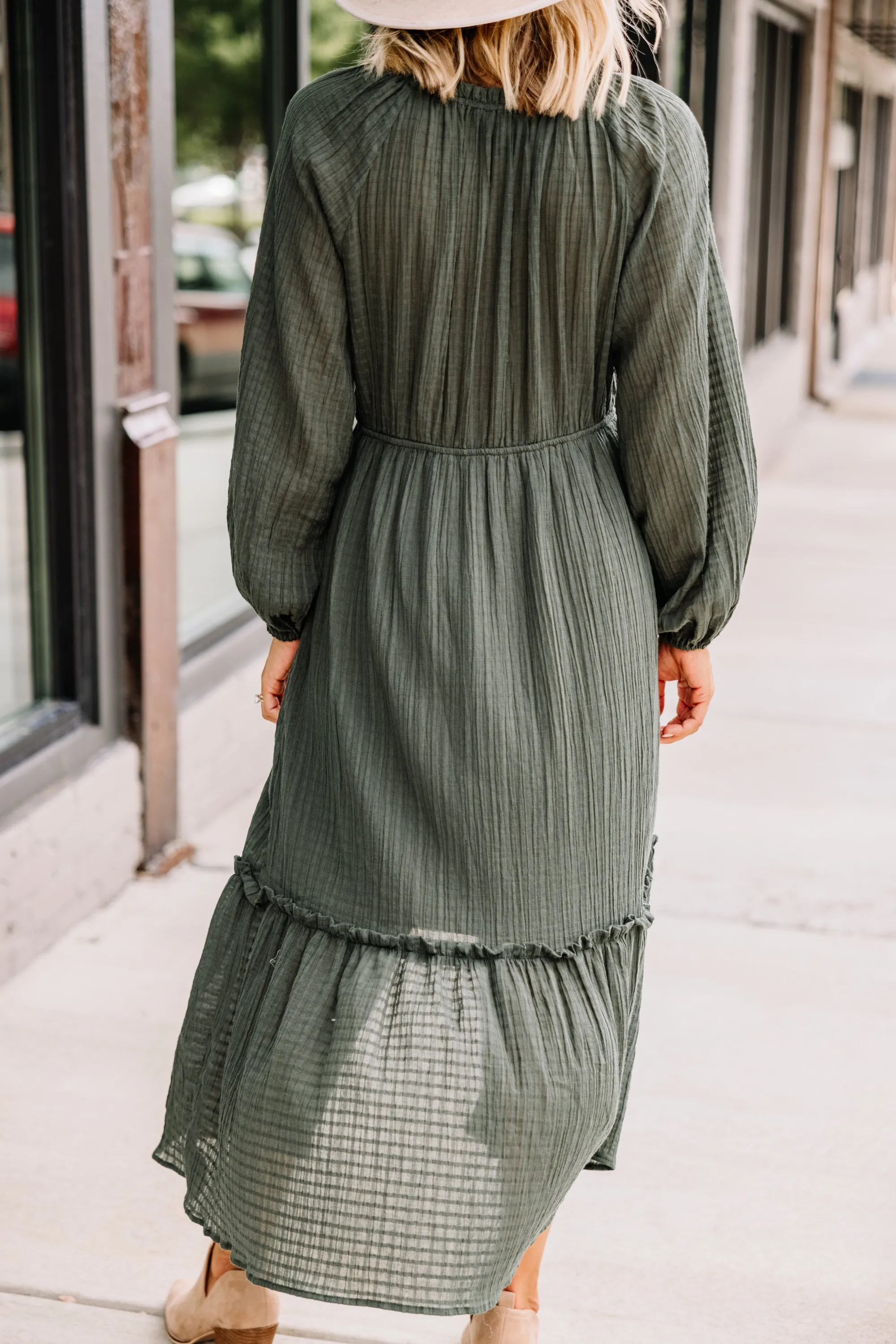 Linked In Love Olive Green Midi Dress