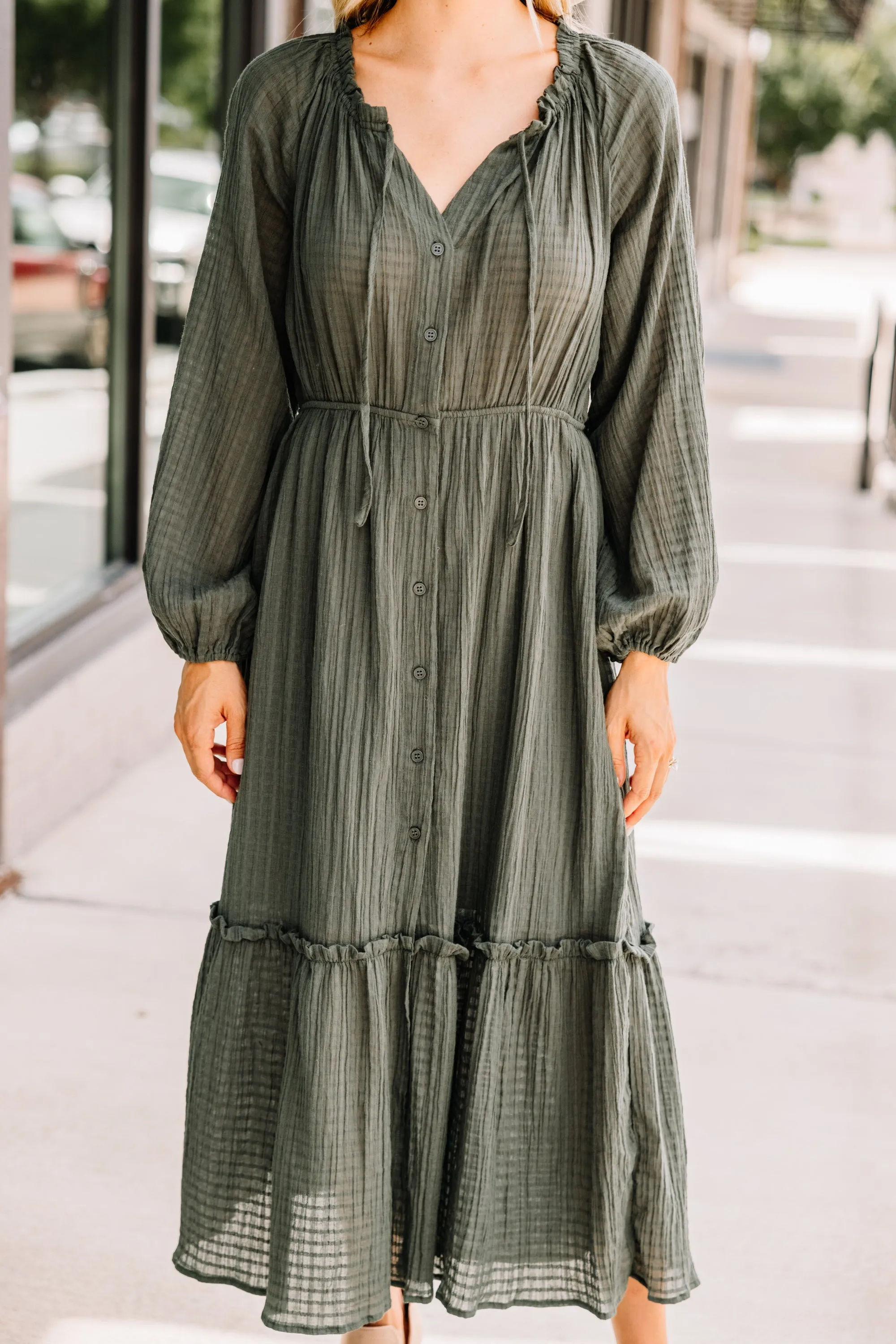Linked In Love Olive Green Midi Dress