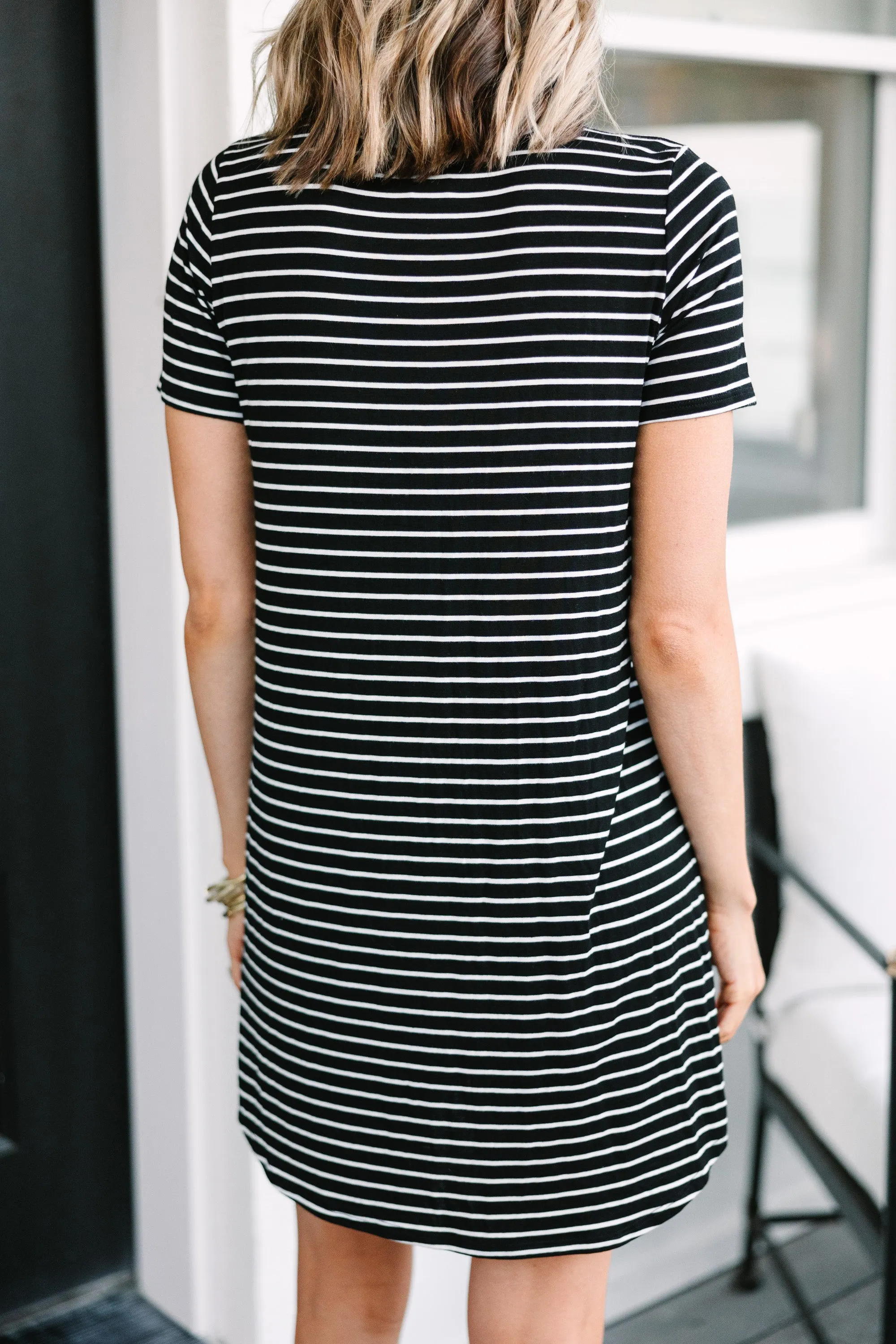 Listen To Me Black Striped T-shirt Dress