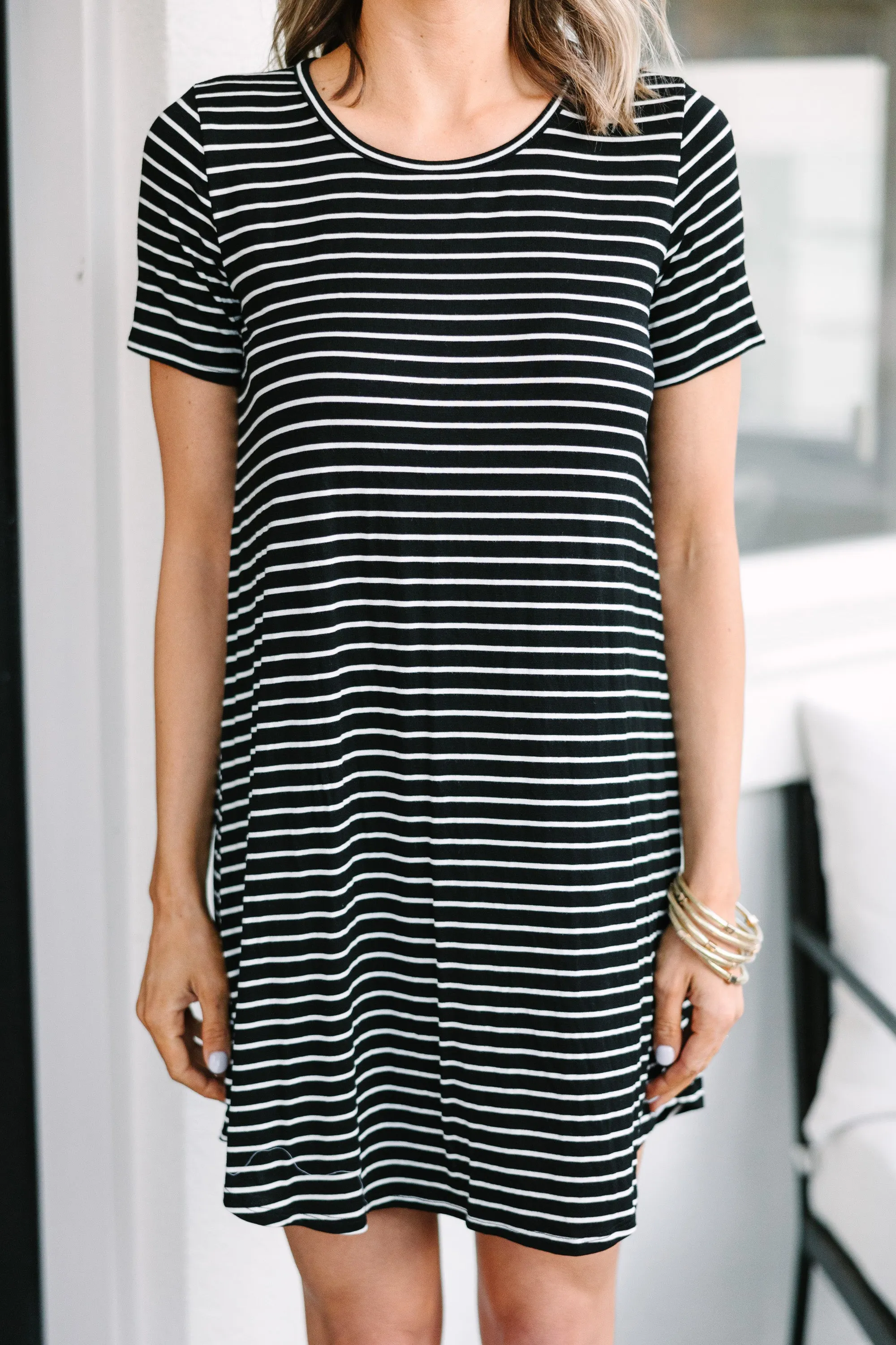 Listen To Me Black Striped T-shirt Dress