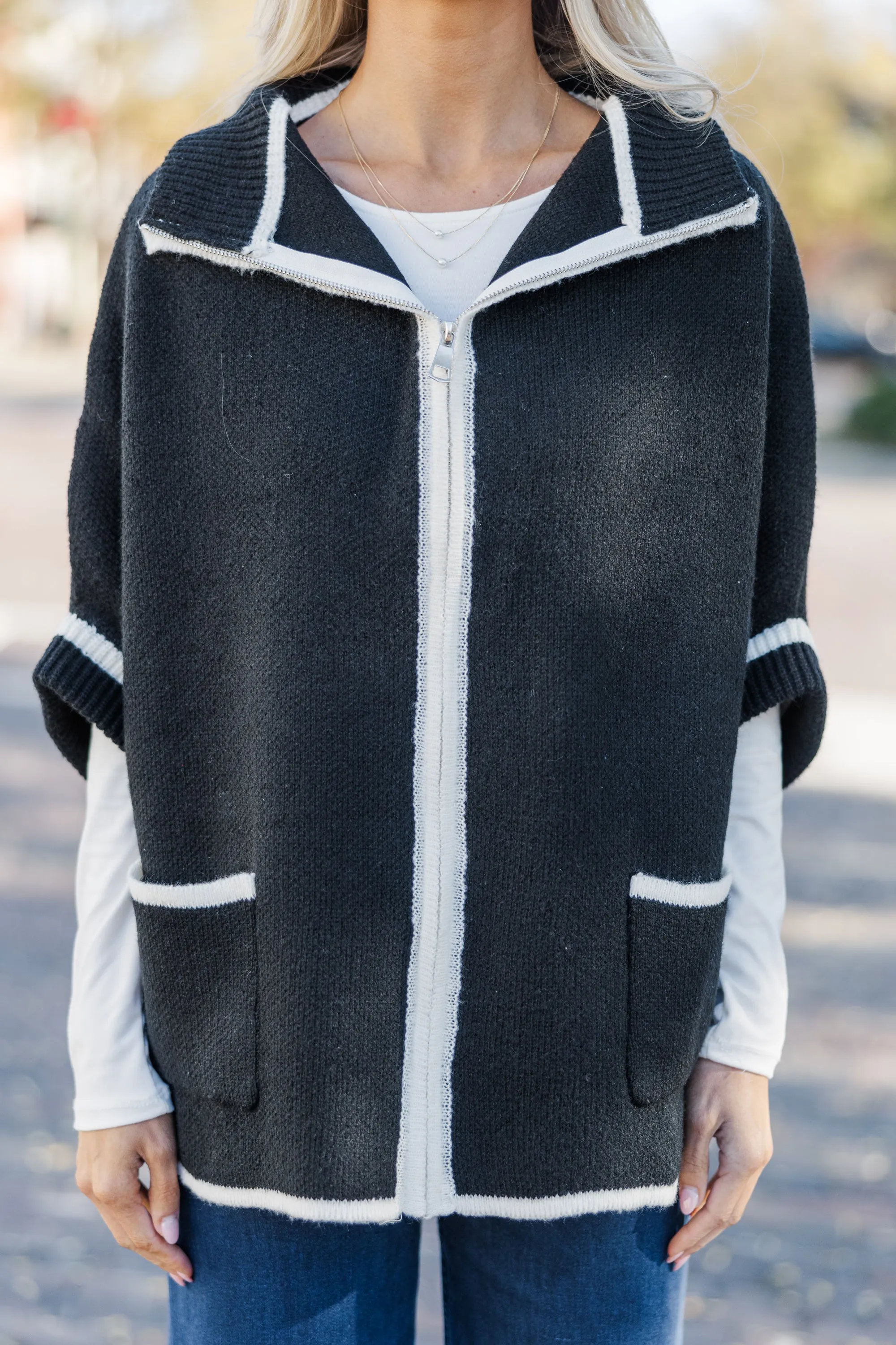 Living The Dream Black Zip Up Poncho