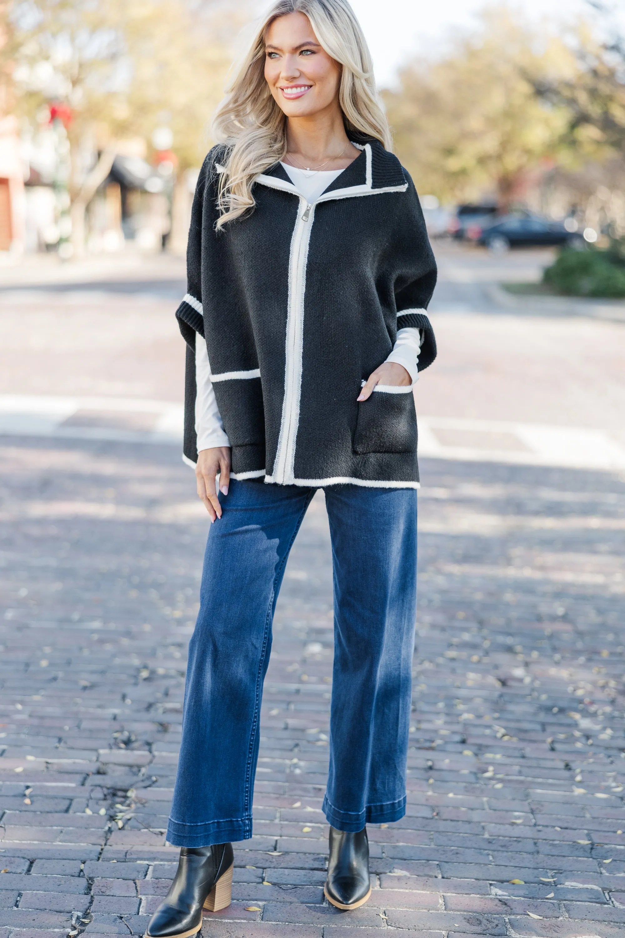 Living The Dream Black Zip Up Poncho