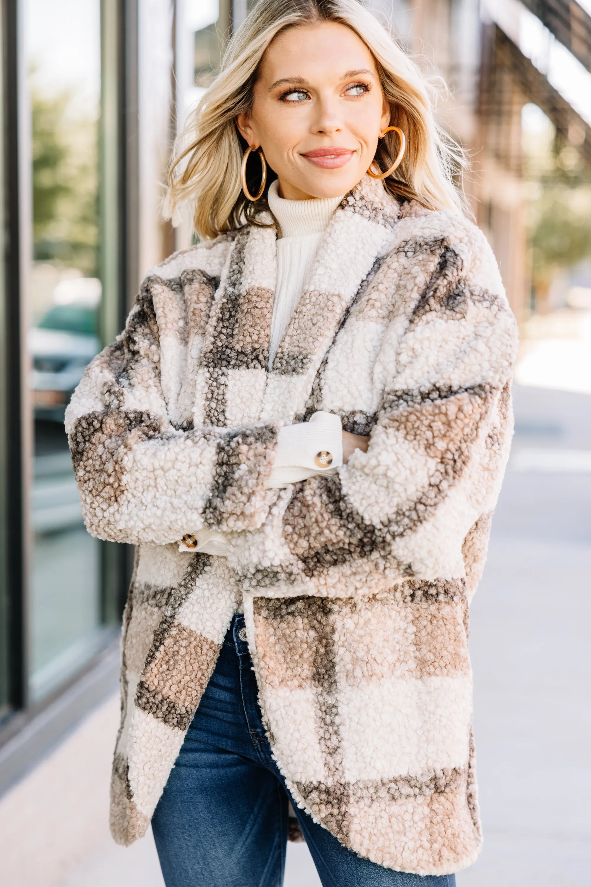 Look This Way Brown Plaid Coat