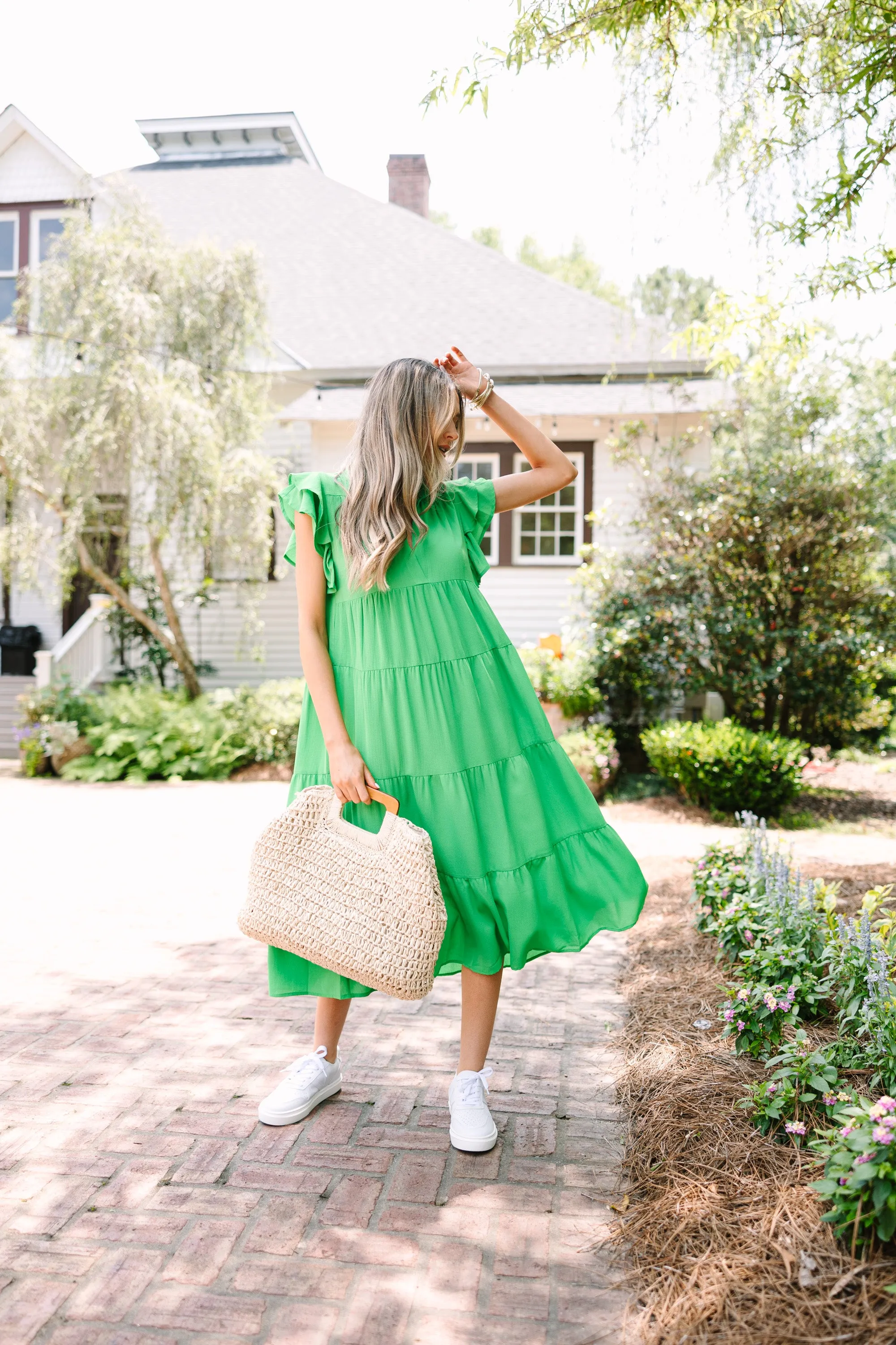 Look You Up Green Ruffled Midi Dress