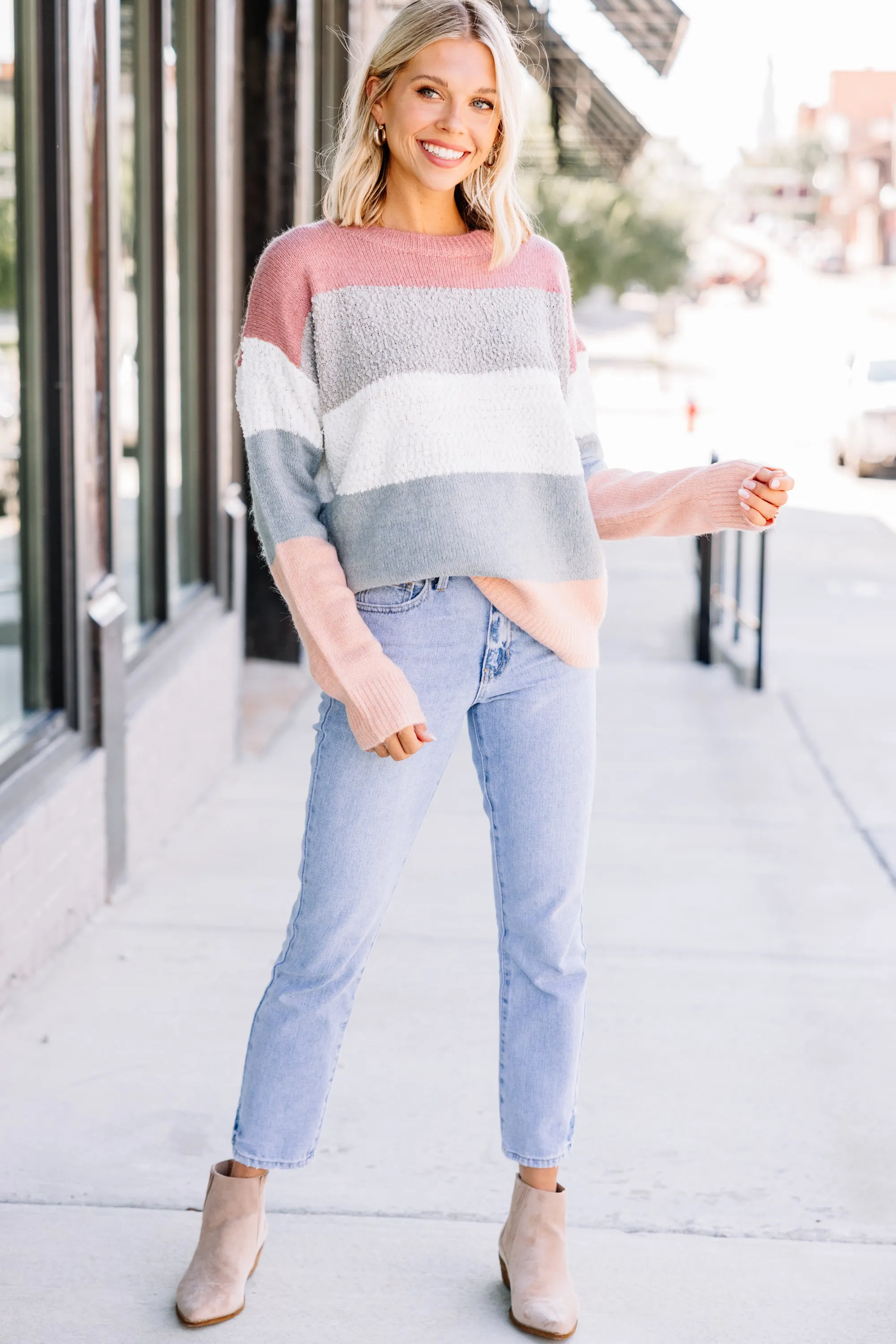 Looking Forward Blush Pink Colorblock Sweater
