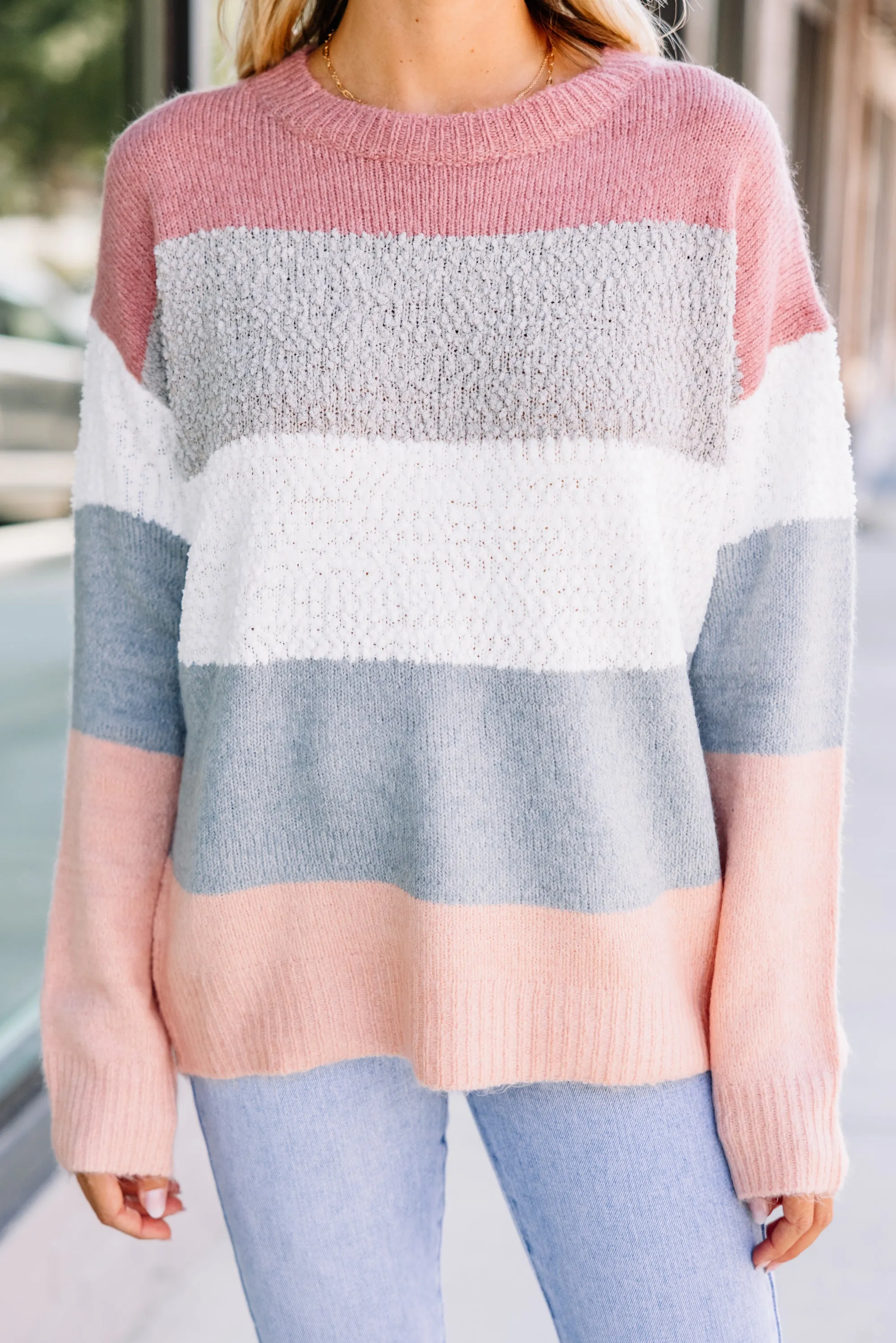 Looking Forward Blush Pink Colorblock Sweater
