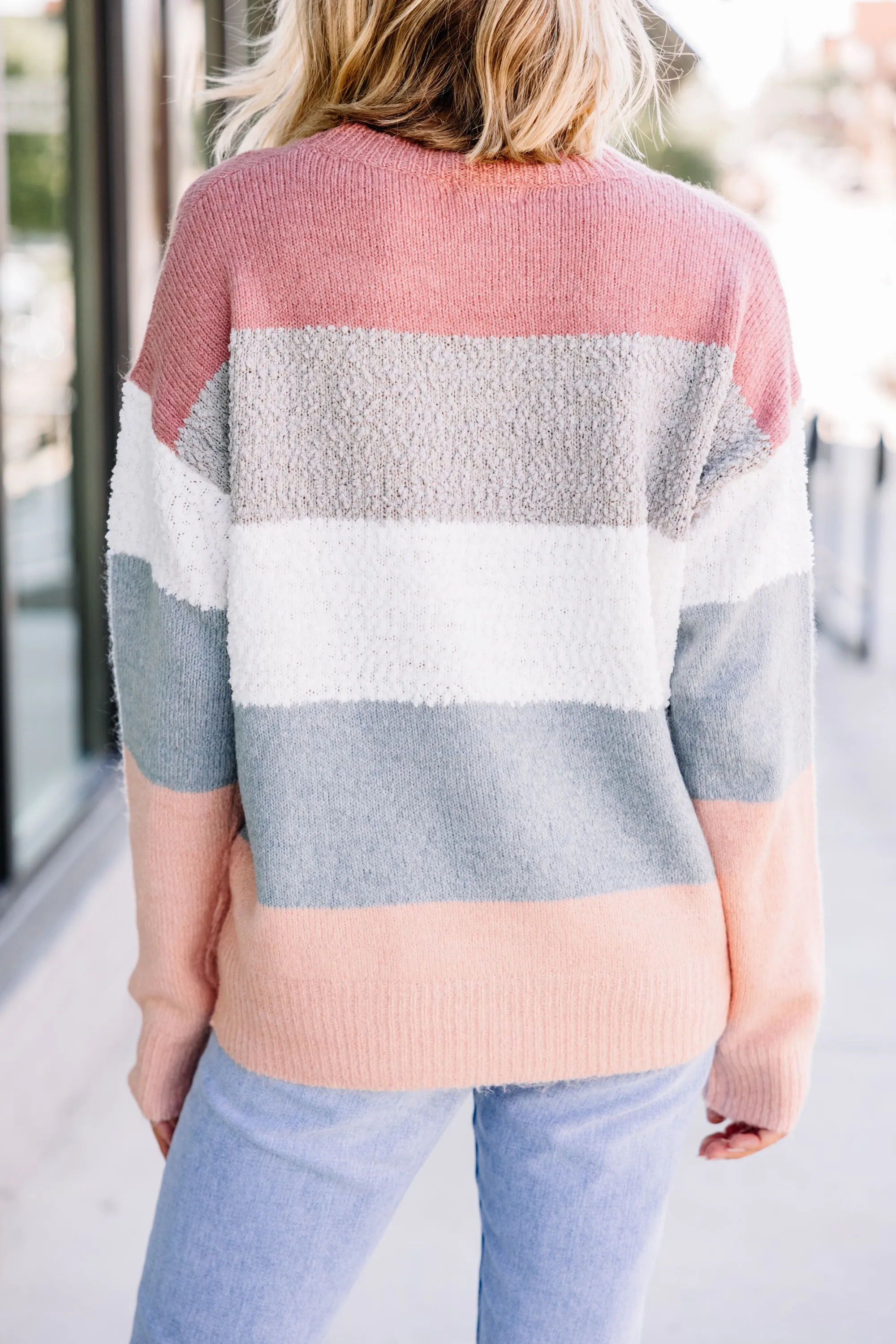 Looking Forward Blush Pink Colorblock Sweater