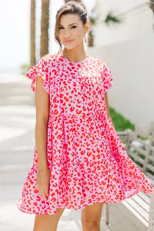 Loose My Breath Fuchsia Pink Leopard Babydoll Dress