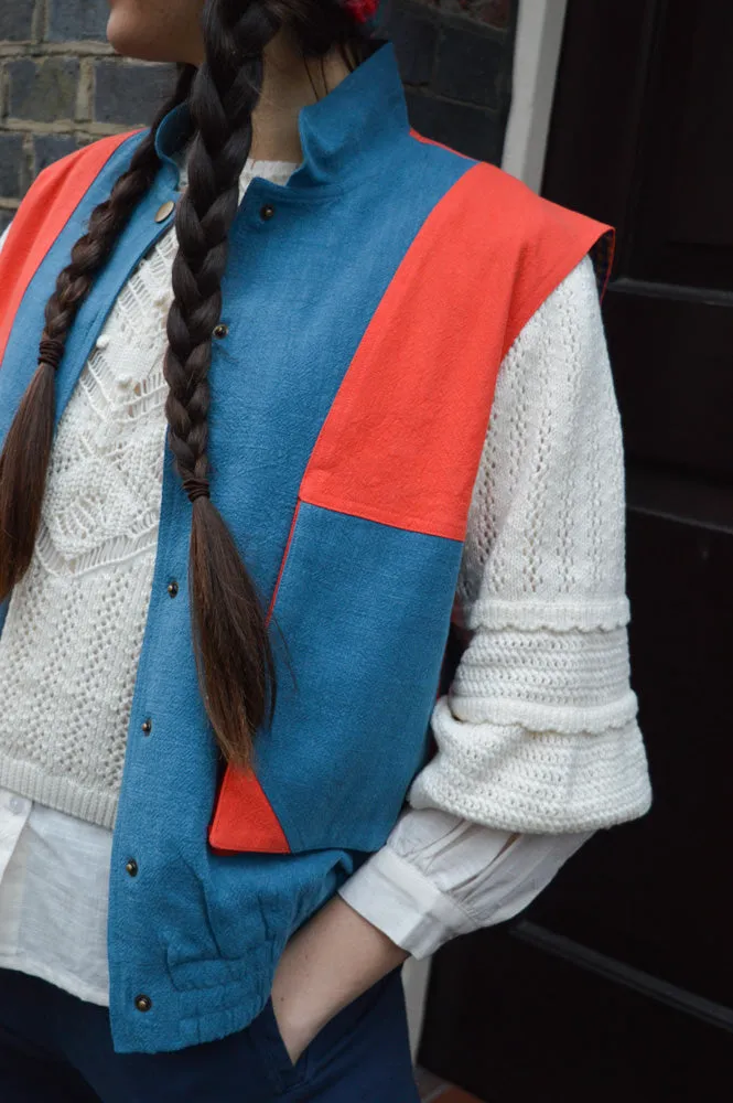 Lowie Cotton Linen Tomato Washed Blue Gilet