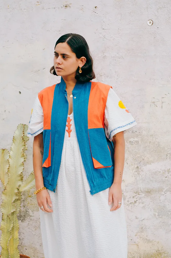 Lowie Cotton Linen Tomato Washed Blue Gilet