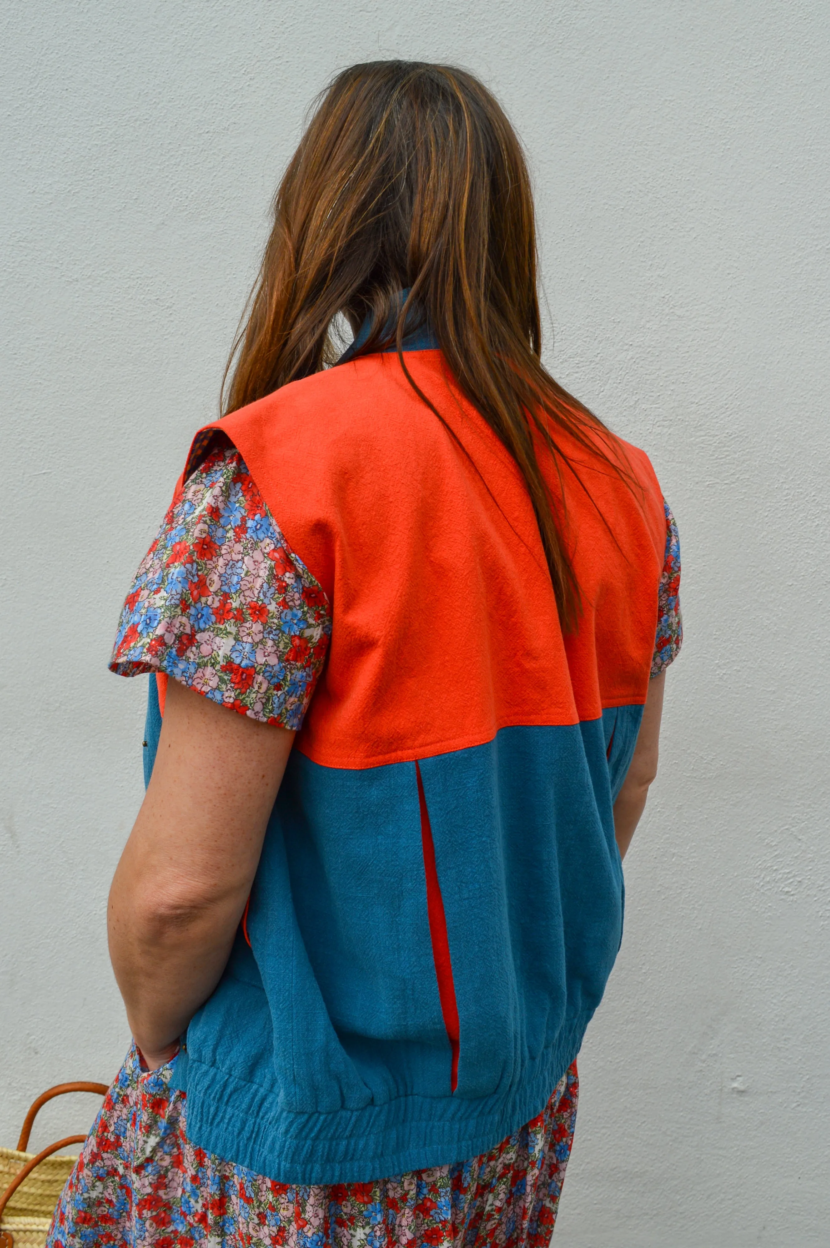 Lowie Cotton Linen Tomato Washed Blue Gilet