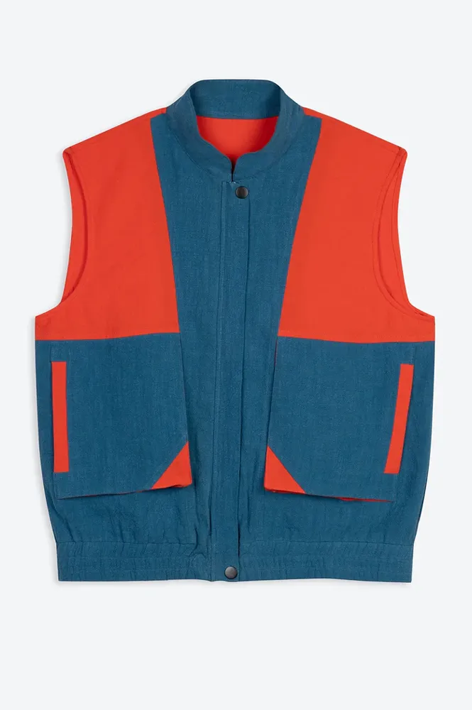 Lowie Cotton Linen Tomato Washed Blue Gilet