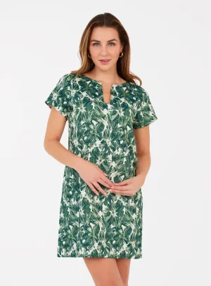 Lulu Dress Green Hibiscus Jacquard