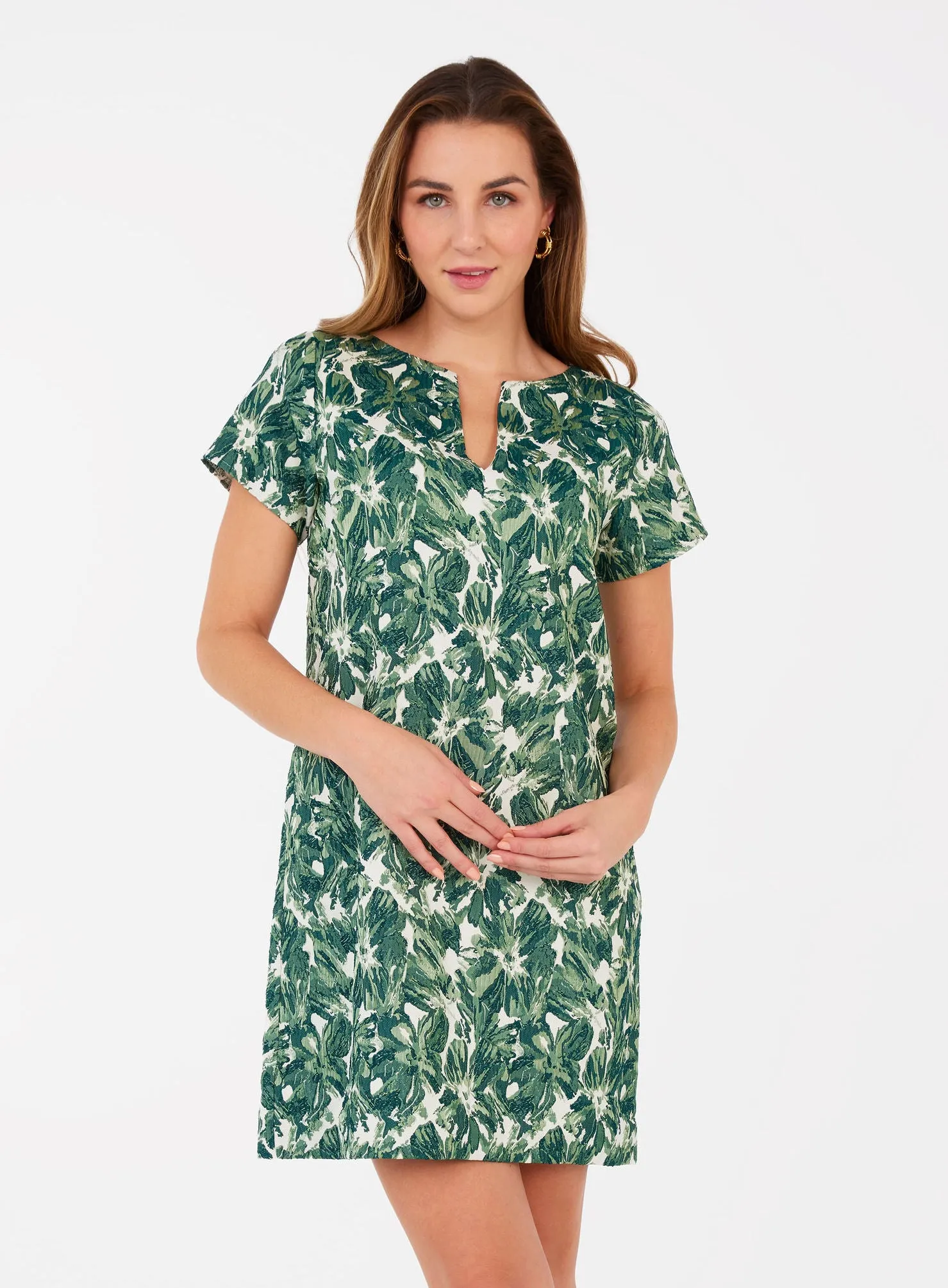 Lulu Dress Green Hibiscus Jacquard