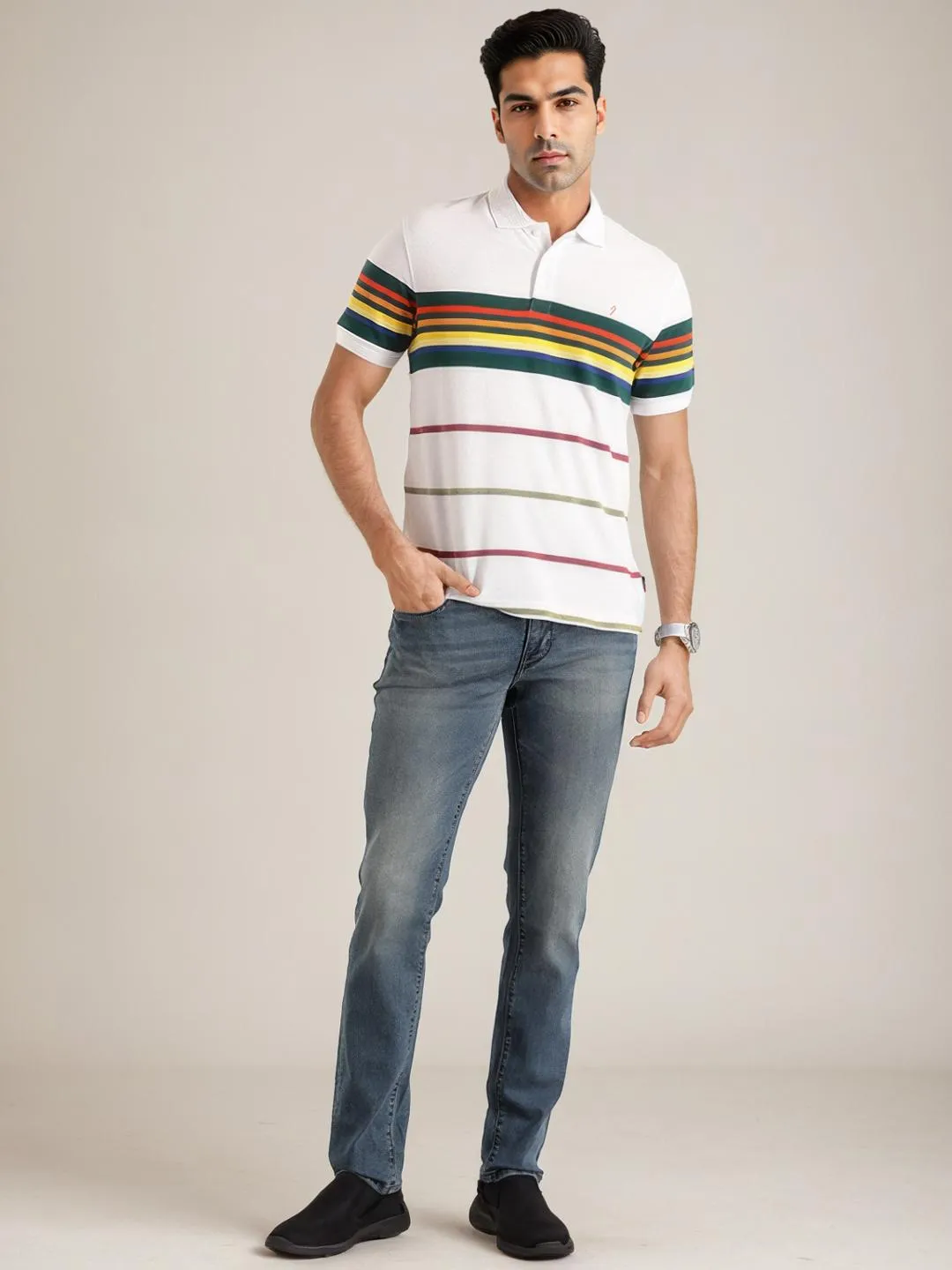 Men Striped Polo T-Shirt