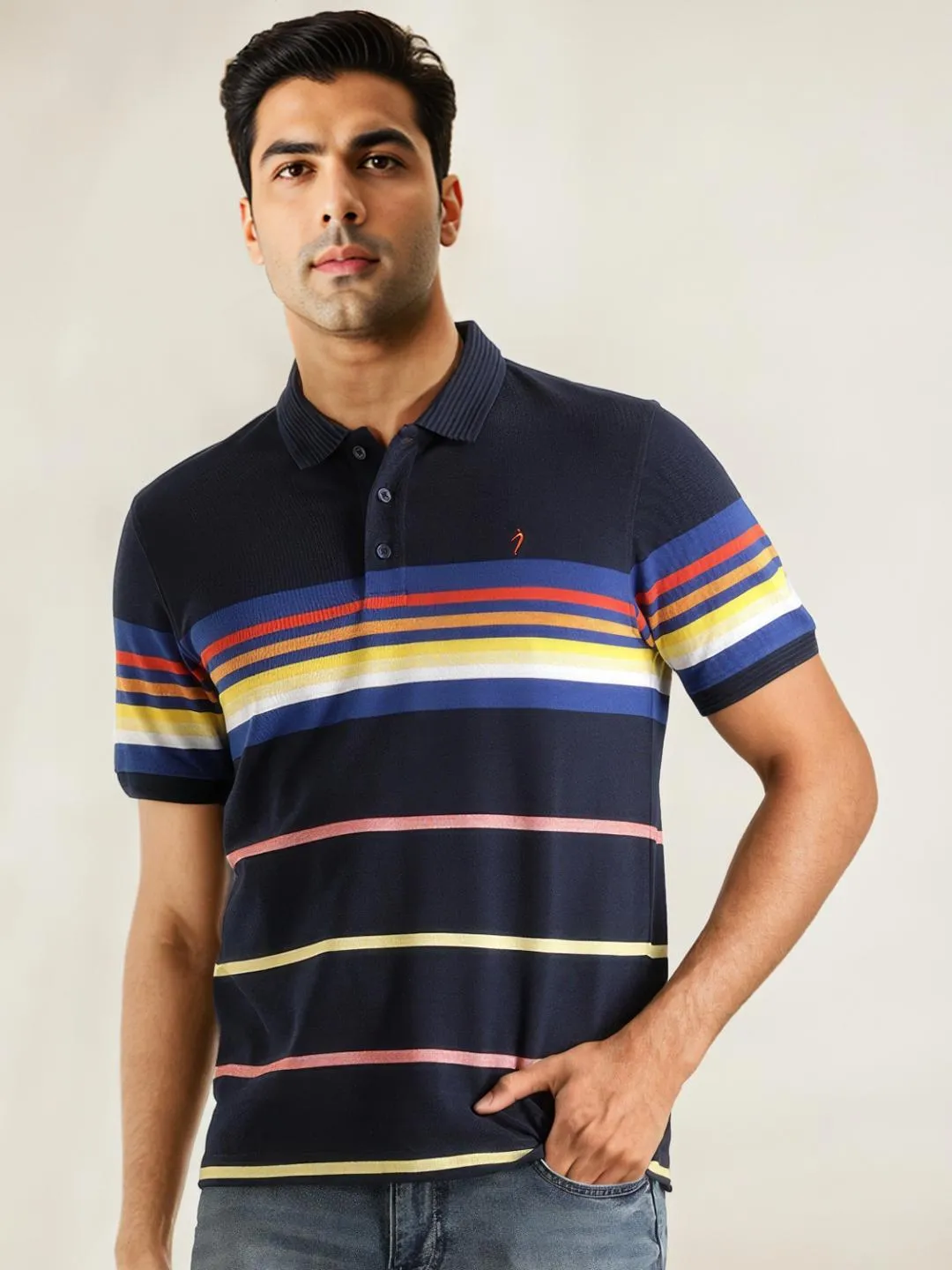 Men Striped Polo T-Shirt