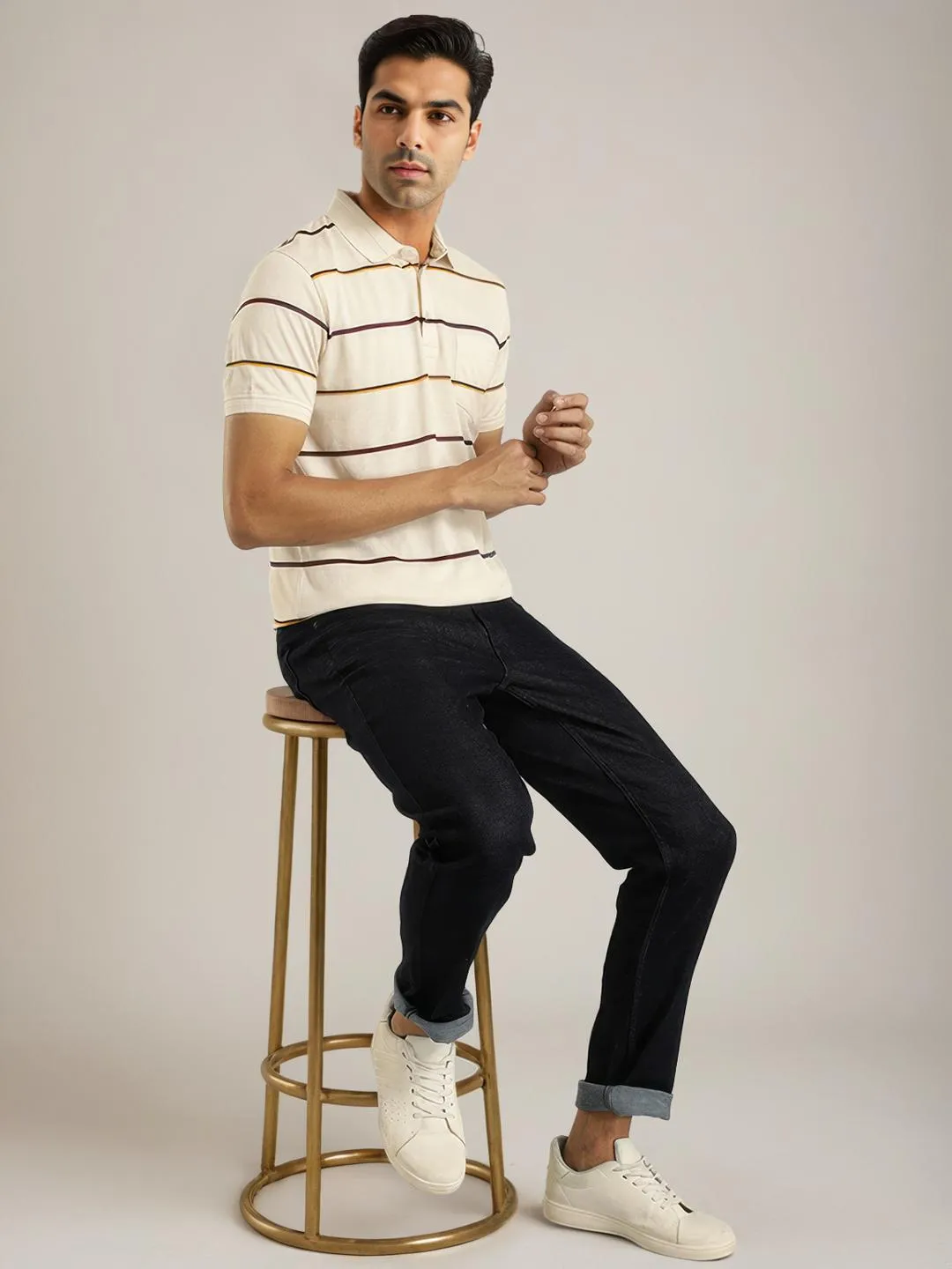 Men Striped Polo T-Shirt