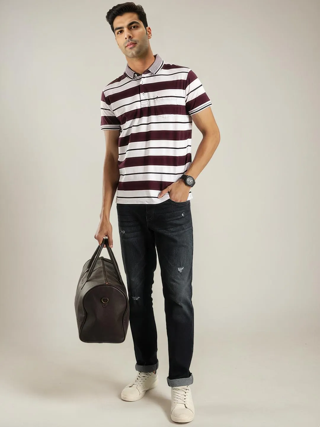 Men Striped Polo T-Shirt