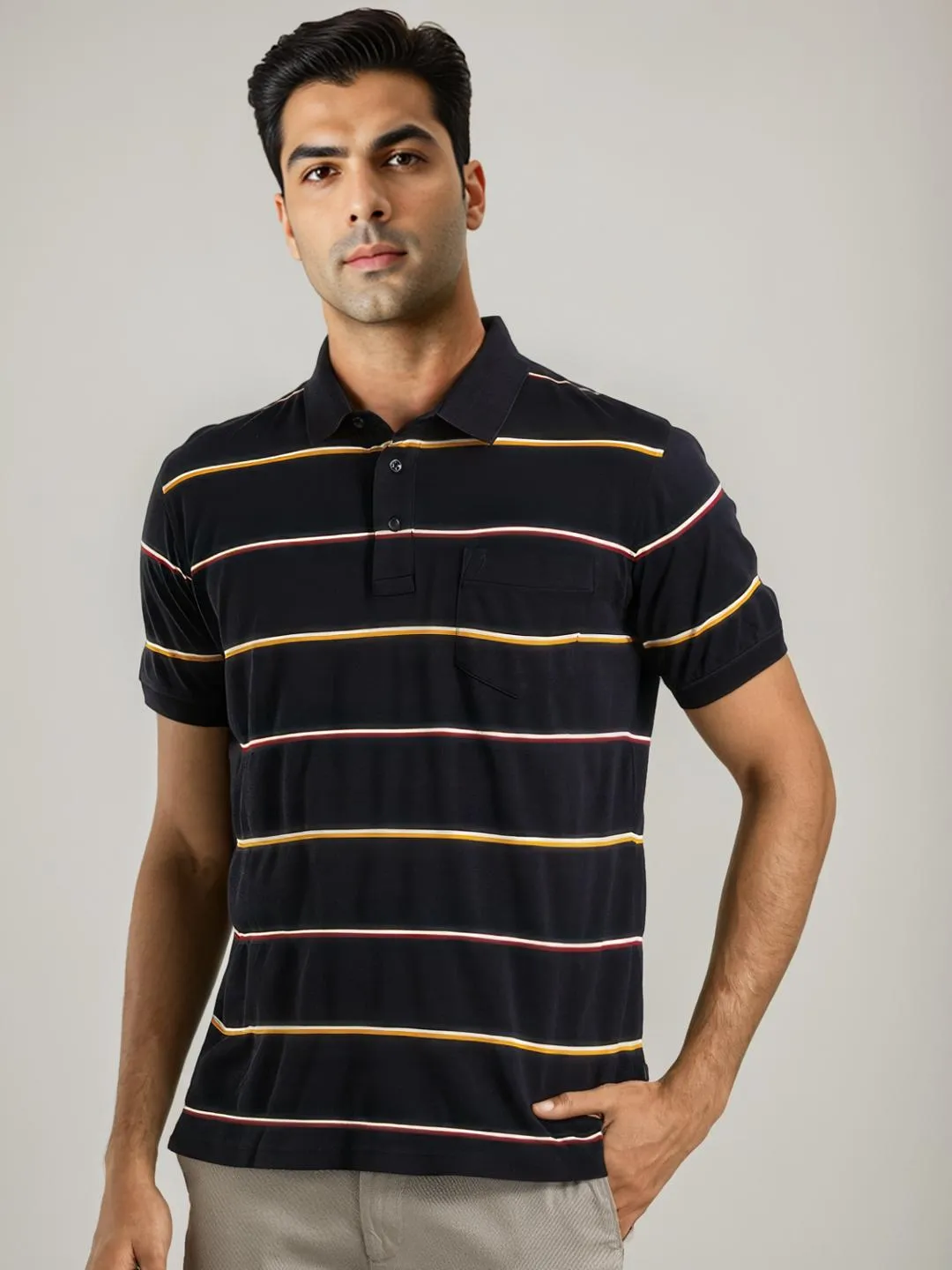 Men Striped Polo T-Shirt