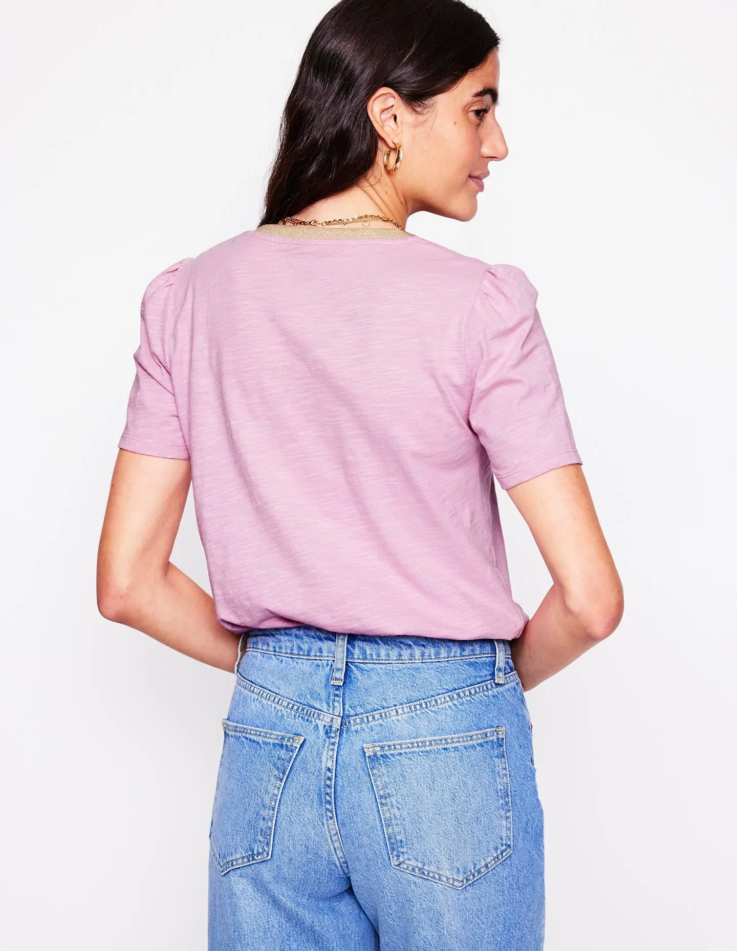 Metallic Trim V Neck T-shirt-Soft Lavender