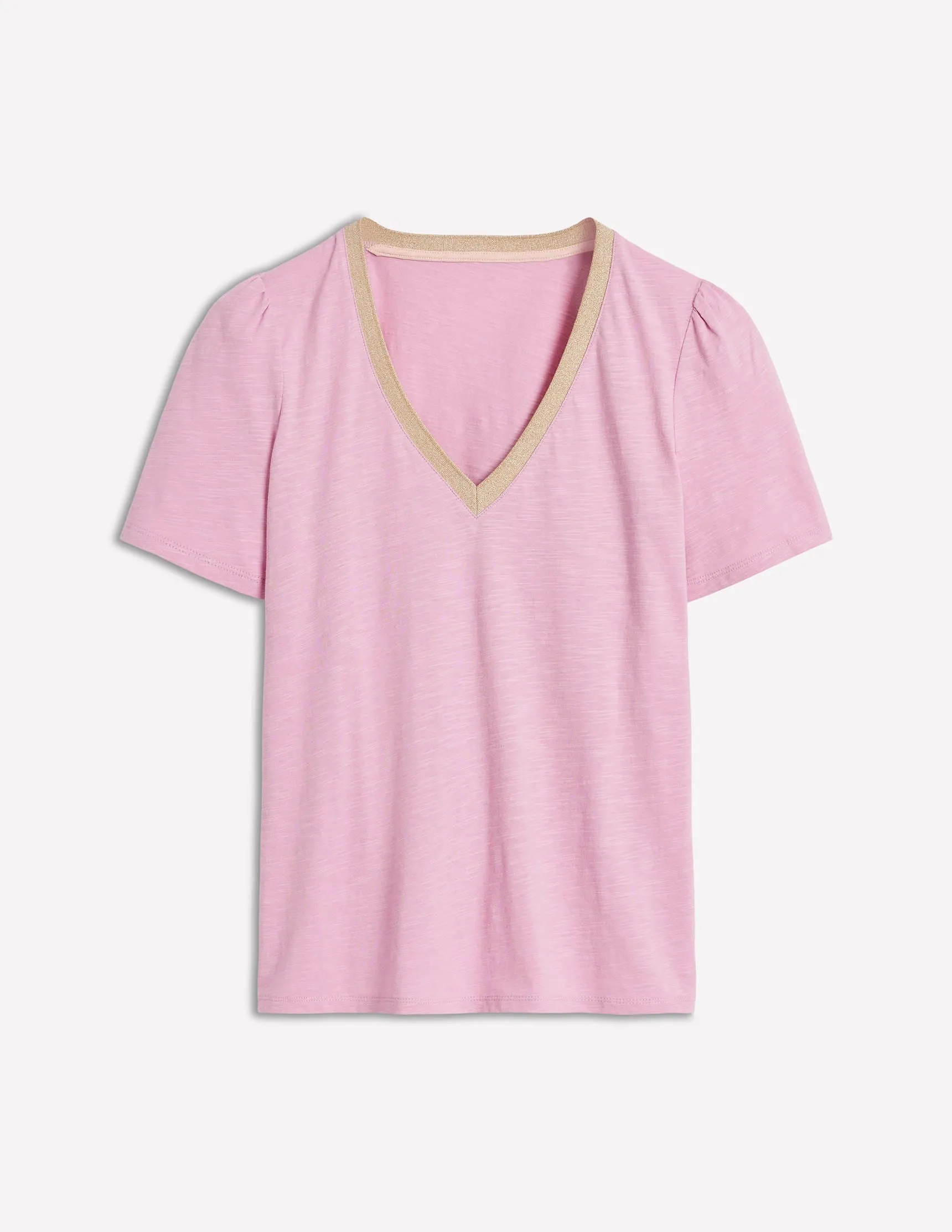 Metallic Trim V Neck T-shirt-Soft Lavender