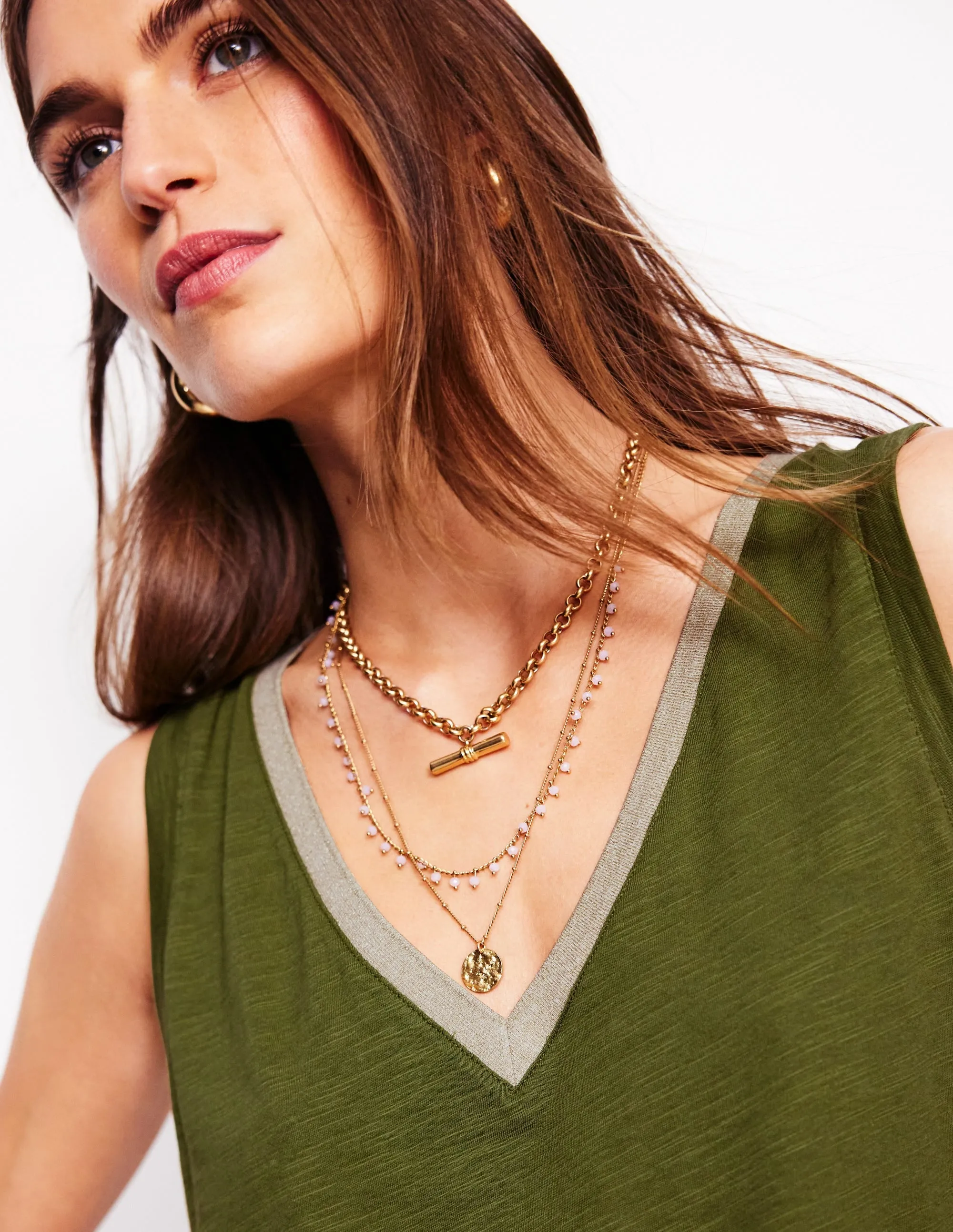 Metallic Trim V Neck Vest-Mayfly