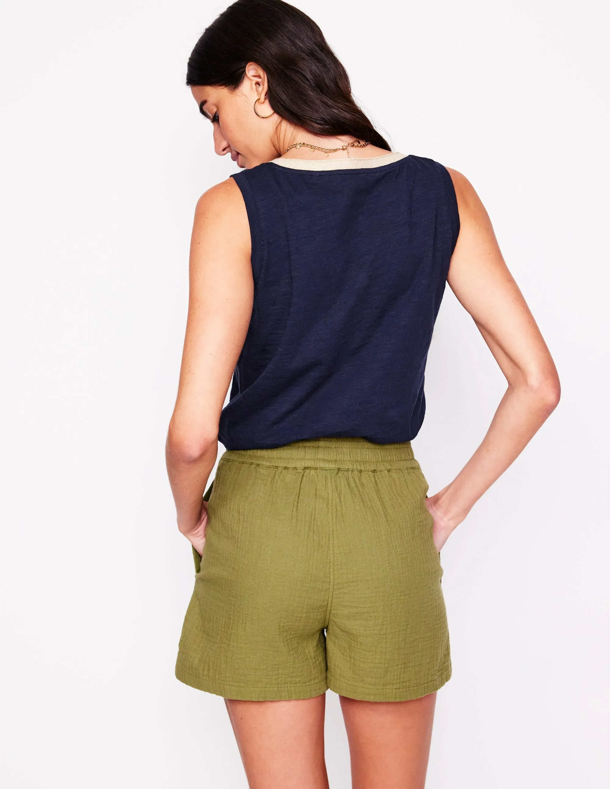 Metallic Trim V Neck Vest-Navy
