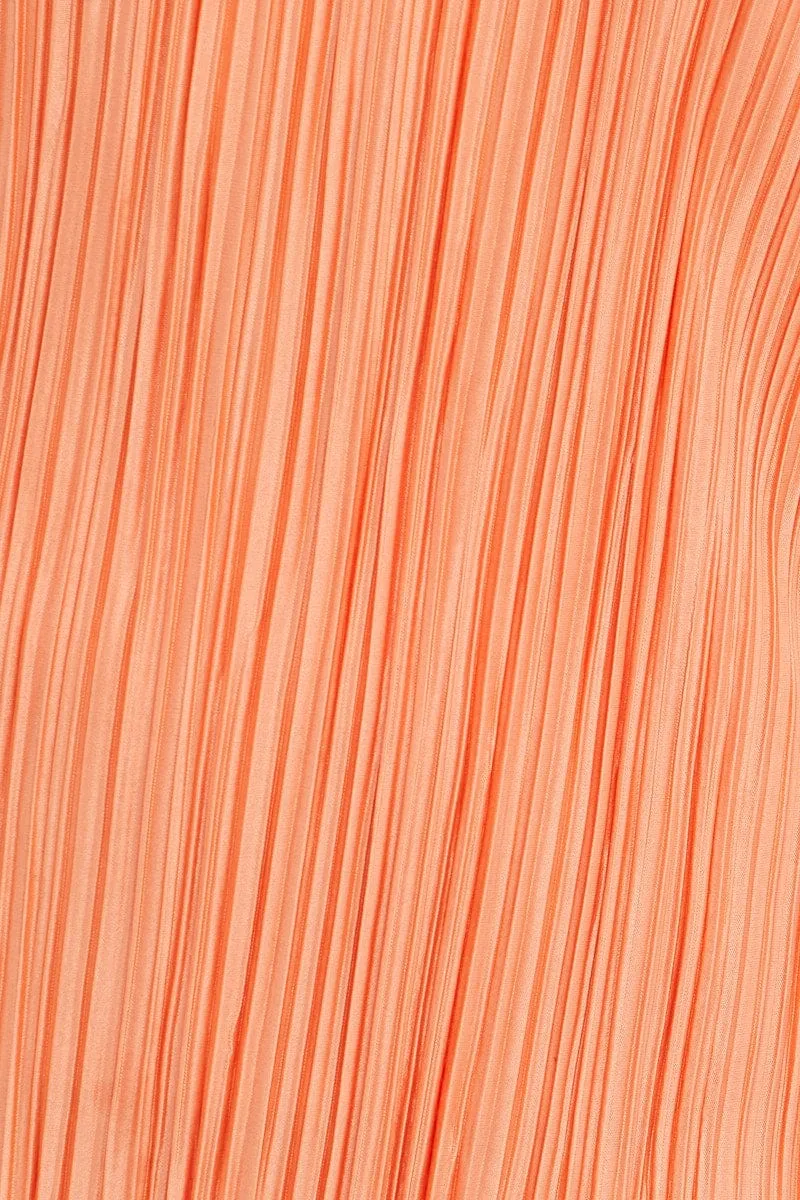 Orange Plisse Cami Sleeveless Scoop Neck