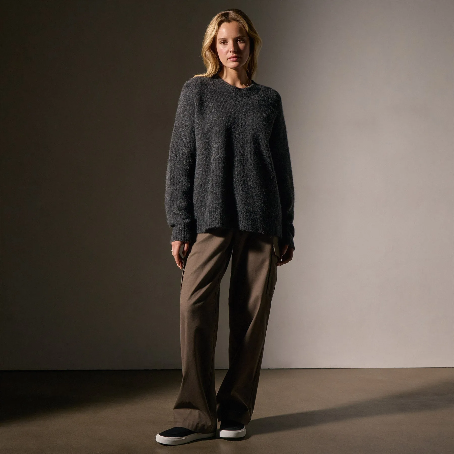 Oversized Waffle Knit Crew - Anthracite