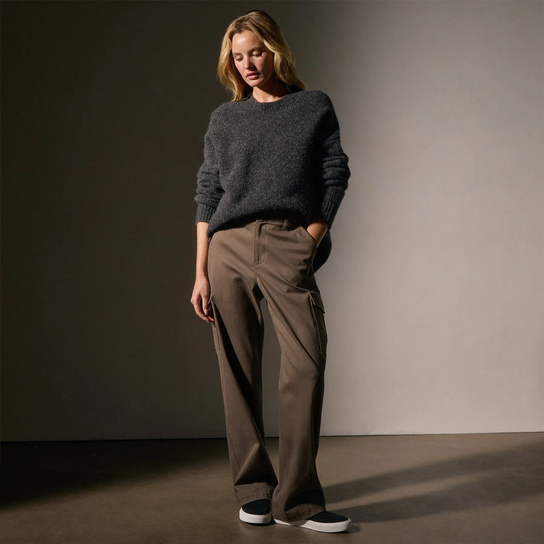 Oversized Waffle Knit Crew - Anthracite